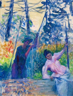 En el jardín - Óleo impresionista, «Figuras en el paisaje», de Henri Edmond Cross