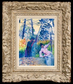 Antique In the Garden - Impressionist Oil, Figures in Landscape by Henri Edmond Cross