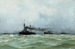 French Battleships at Sea, Marine scene