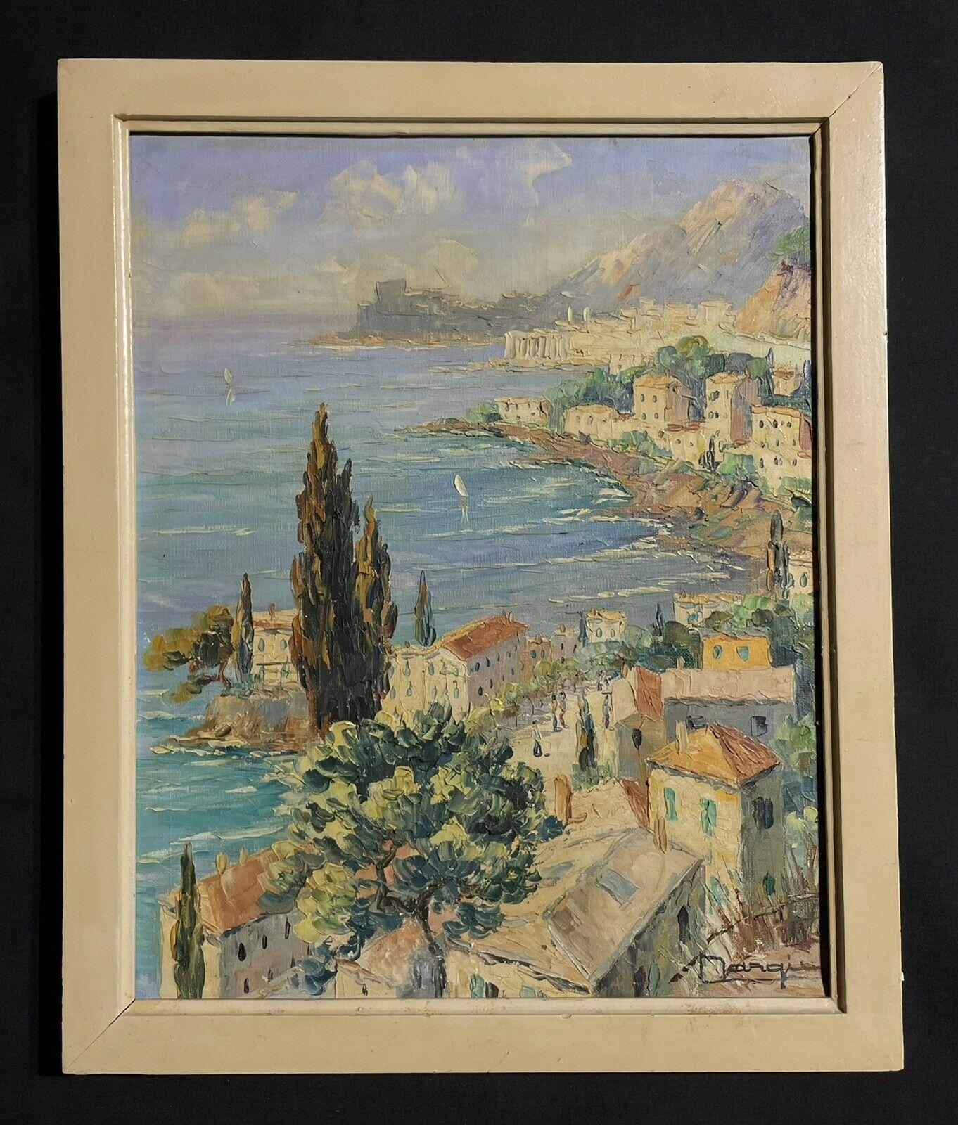 Óleo francés postimpresionista firmado Vista hacia la costa de Mónaco Montecarlo - Painting de Henri Edouard Bargin (1906-1980)