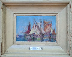 Les Voiliers de Pêche, The Fishing Boats. French Impressionist oil on Board.
