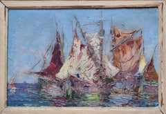 Les Voiliers de Pêche, The Fishing Boats. French Impressionist oil on Board.