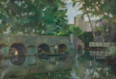 Antique River landscape by Henri Epstein - Riverscene painting
