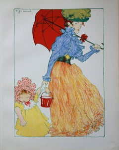 Going to the Park - Original lithograph, 1897