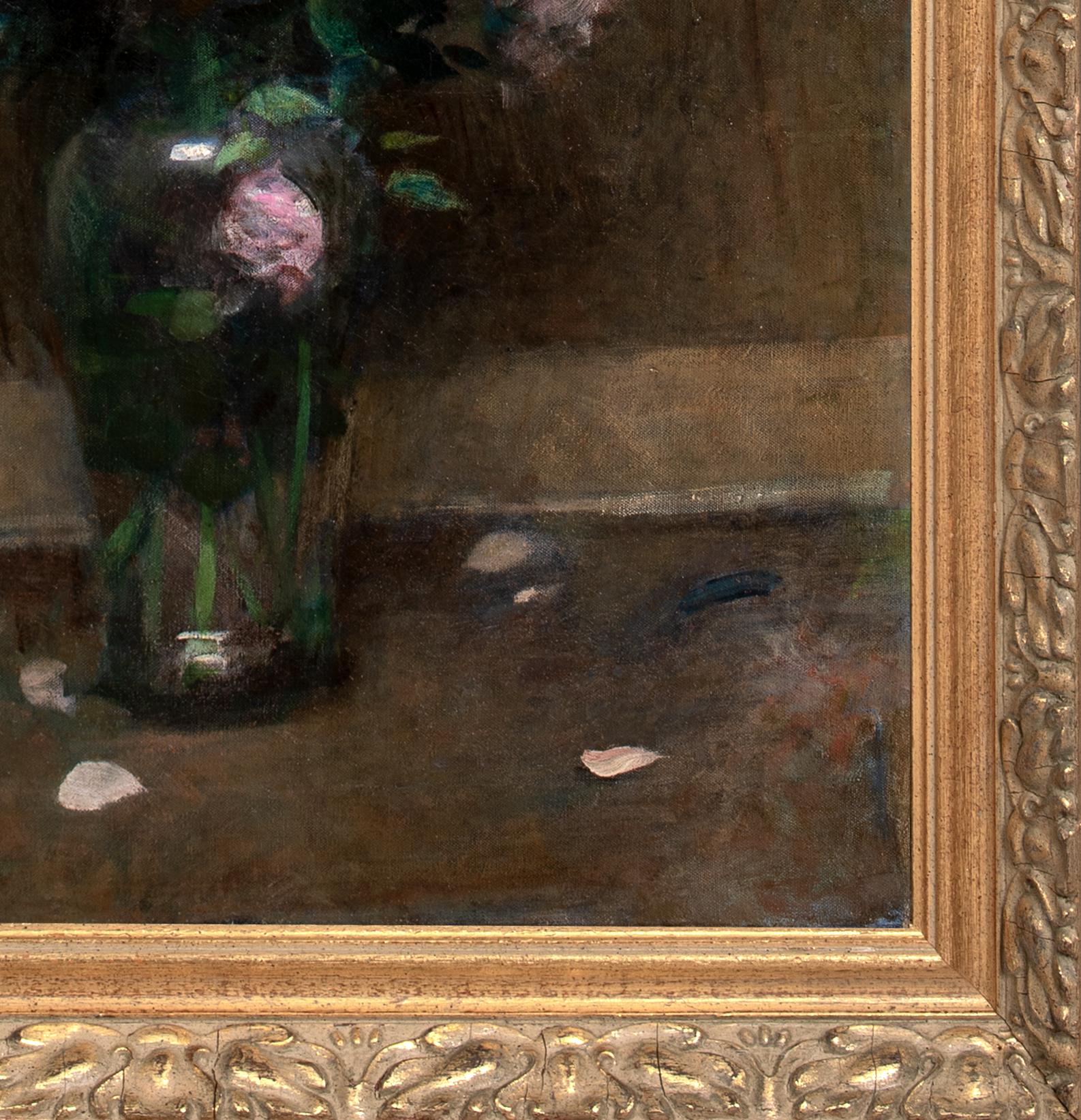 Natura morta di rose appassite e una farfalla, XIX secolo

Circolo di Henri Fantin-Latour (1836-1904) 

Bella natura morta impressionista francese del XIX secolo con fiori in un vaso, olio su tela. CIRCA 1890 Studio impressionista di fiori appassiti
