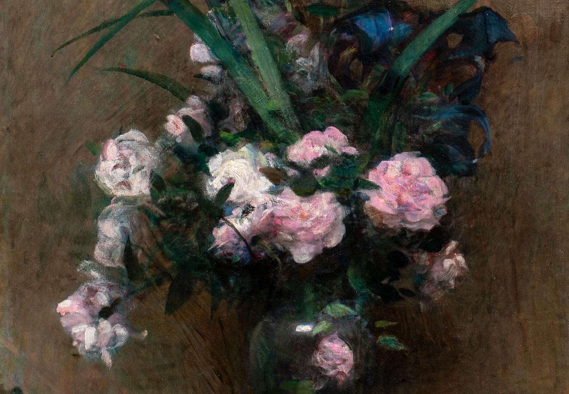 Natura morta di rose appassite e una farfalla, XIX secolo in vendita 2