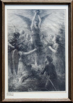 Henri Fantin-Latour "La aparición del Santo Grial" Grabado antiguo maestro