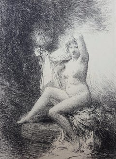 Antique Vérité (Truth) /// French Modern Impressionist Art Lithograph Nude Figurative 