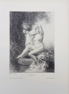 Vérité (Truth) /// French Modern Impressionist Art Lithograph Nude Figurative