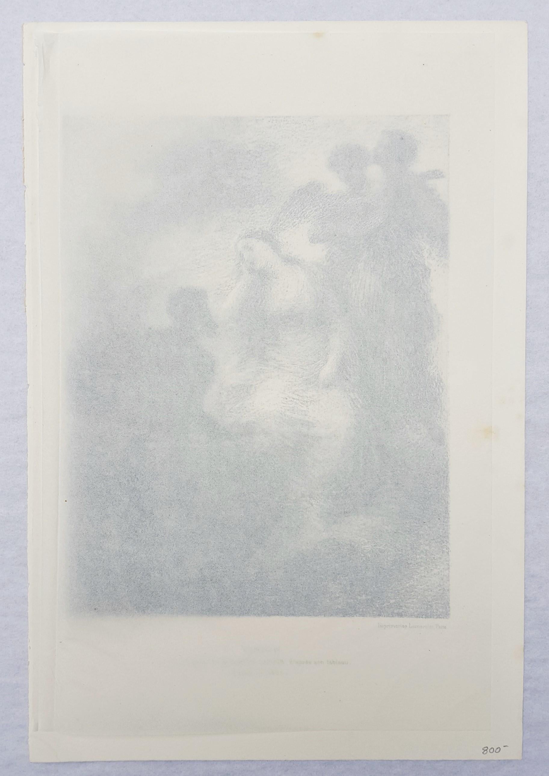 Vision /// Französische romantische klassische figurative Dame, Frau, Soldat, Engel Litho, Französisch (Grau), Figurative Print, von Henri Fantin-Latour