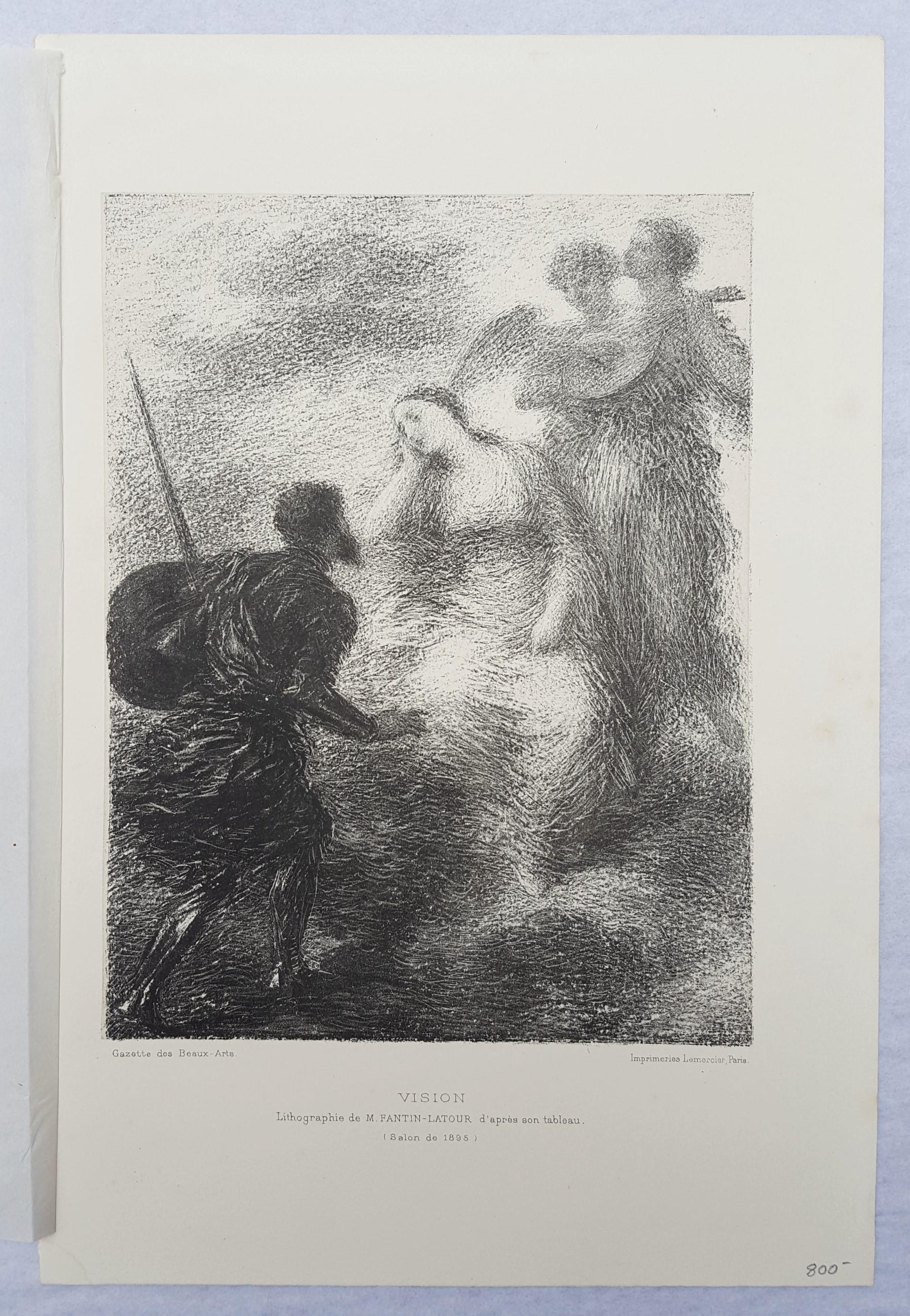 Vision /// Französische romantische klassische figurative Dame, Frau, Soldat, Engel Litho, Französisch – Print von Henri Fantin-Latour