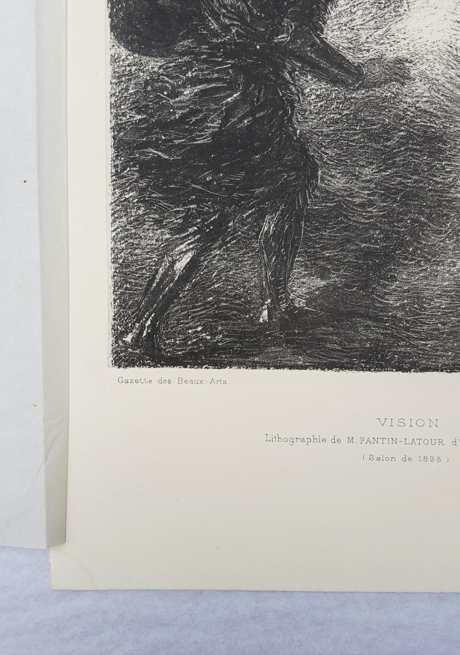 Vision /// Französische romantische klassische figurative Dame, Frau, Soldat, Engel Litho, Französisch (Schwarz), Figurative Print, von Henri Fantin-Latour