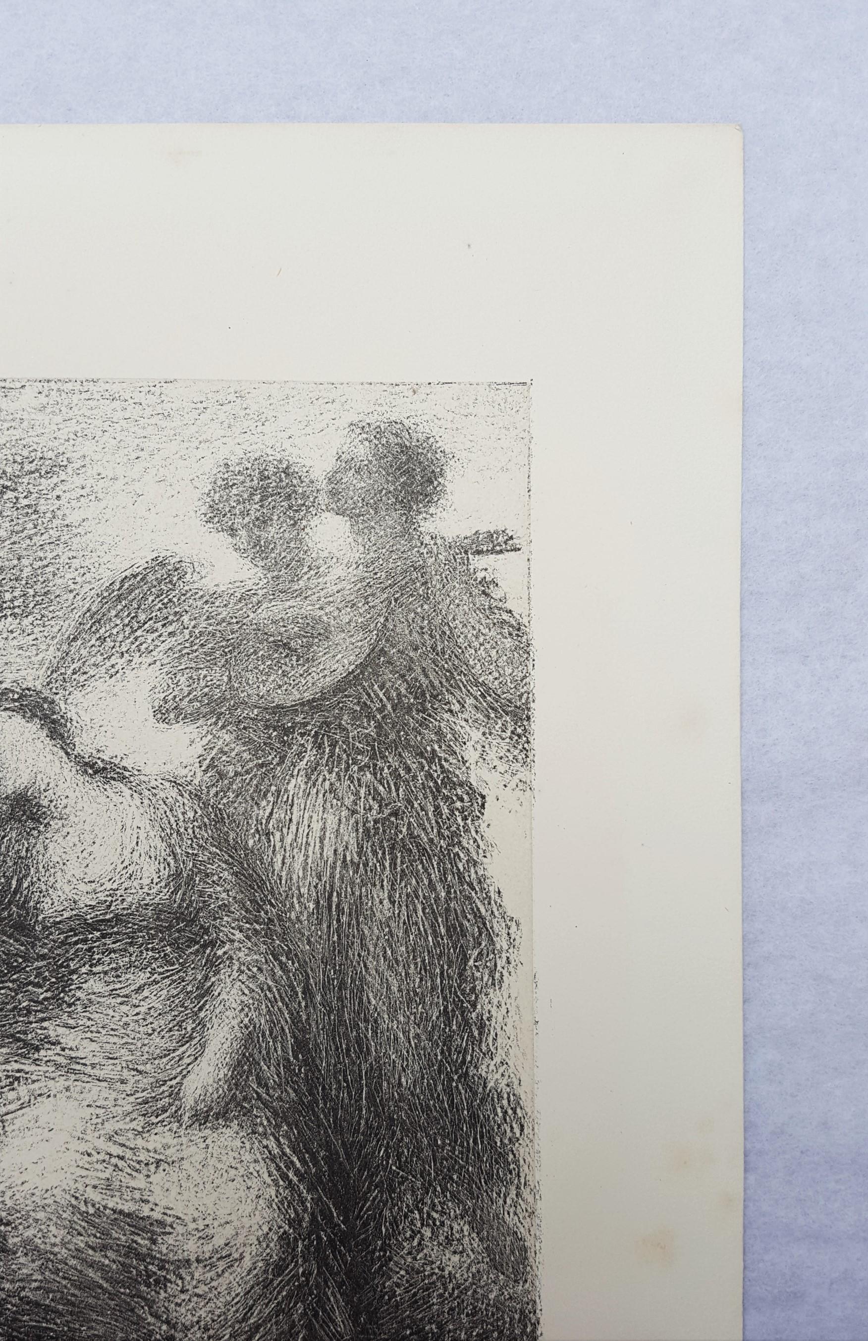 Vision /// Französische romantische klassische figurative Dame, Frau, Soldat, Engel Litho, Französisch im Angebot 1