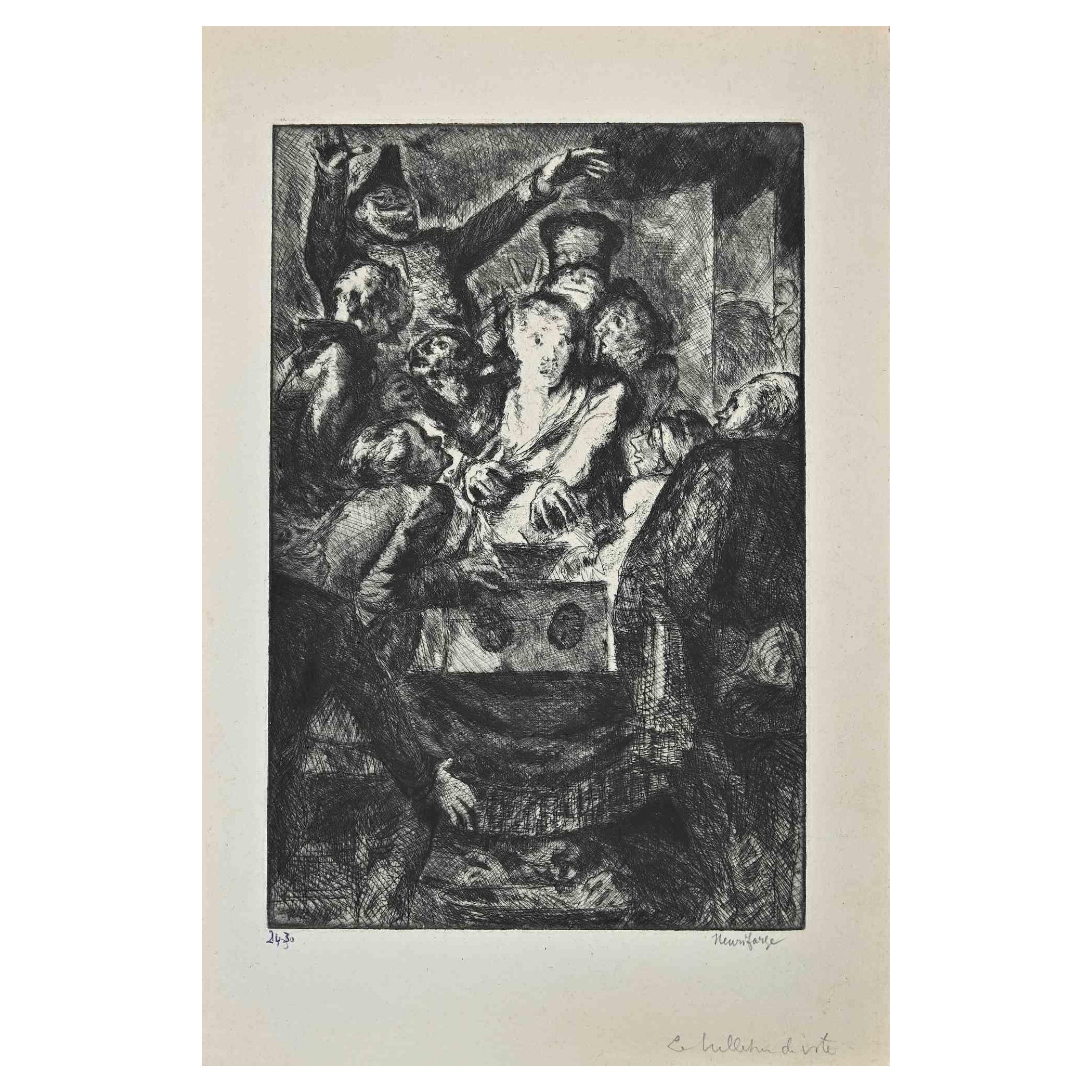 Figura - Acquaforte di Henri Farge - XX secolo