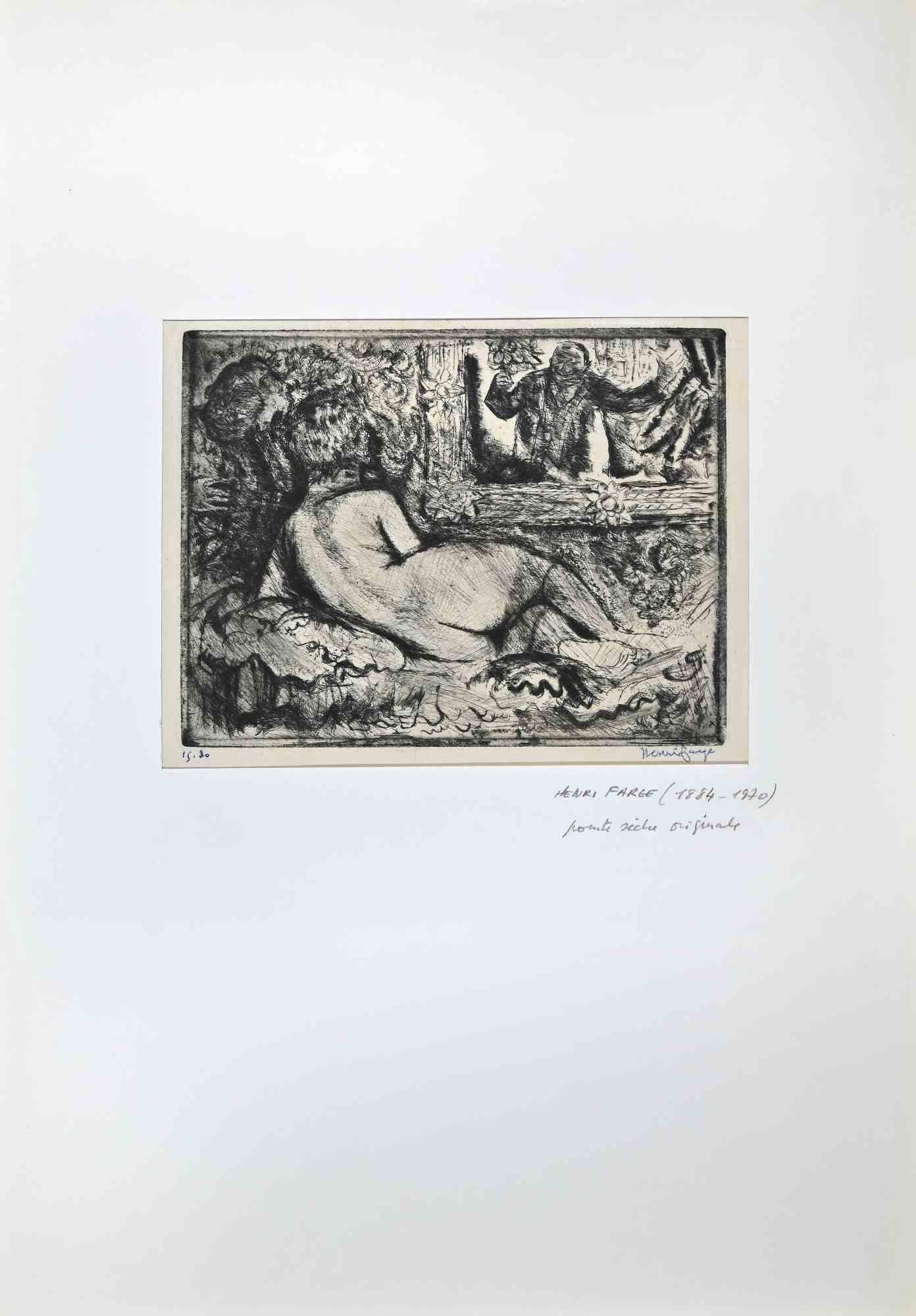 Nude von der Rückseite – Original-Radierung von Henri Farge – frühes 20. Jahrhundert im Angebot 1