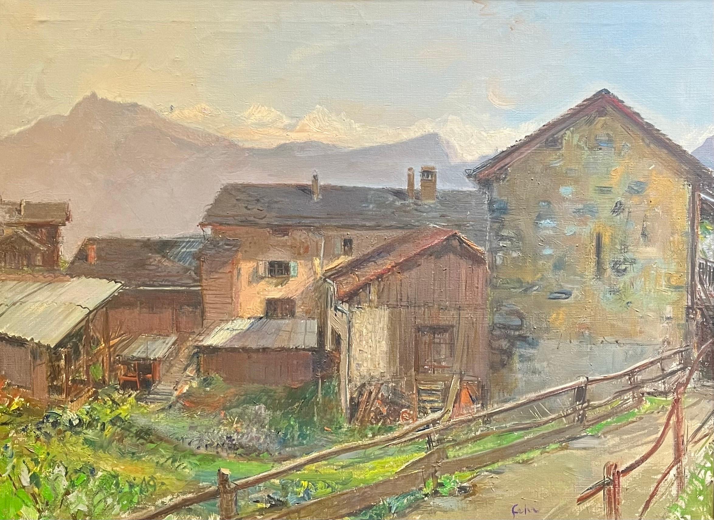 “Rural Village” by Henri Fehr - Oil on Canvas - 58x78.5cm
