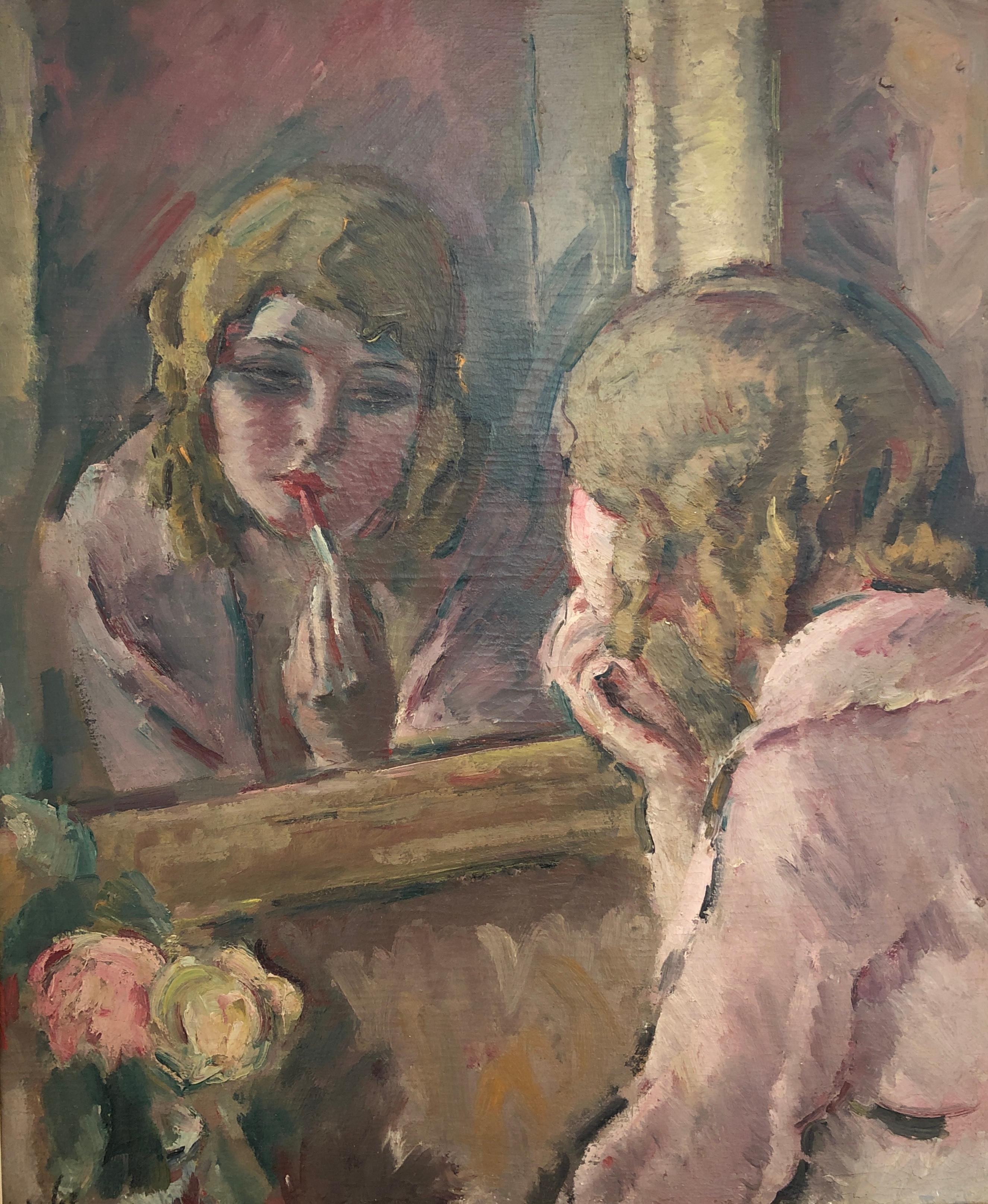 Henri Fehr  Interior Painting - Young girl with lipstick