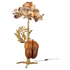 Henri FERNANDEZ (né en 1948) pour Maison Honoré, grande lampe en laiton vers 1970
