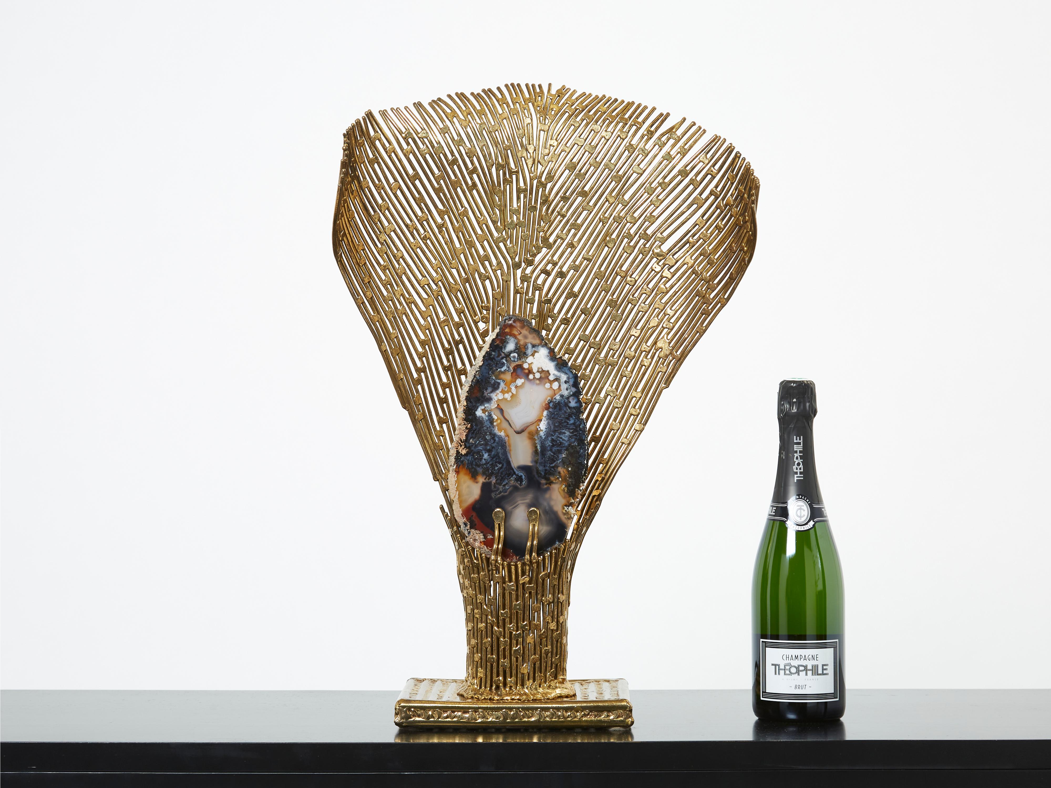 Henri Fernandez Brass Agate Stone Table Lamp Nefertiti, 1970s For Sale 4