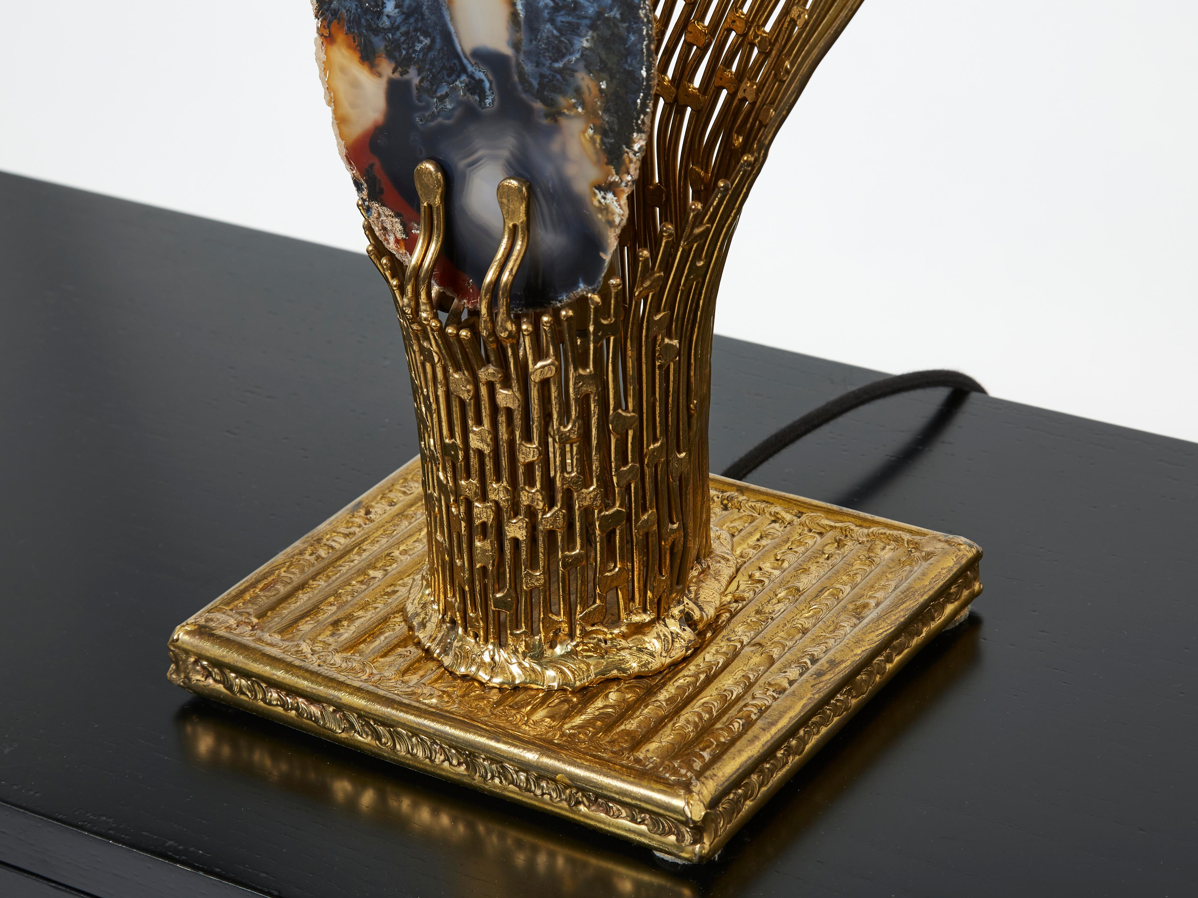 Henri Fernandez Brass Agate Stone Table Lamp Nefertiti, 1970s For Sale 5