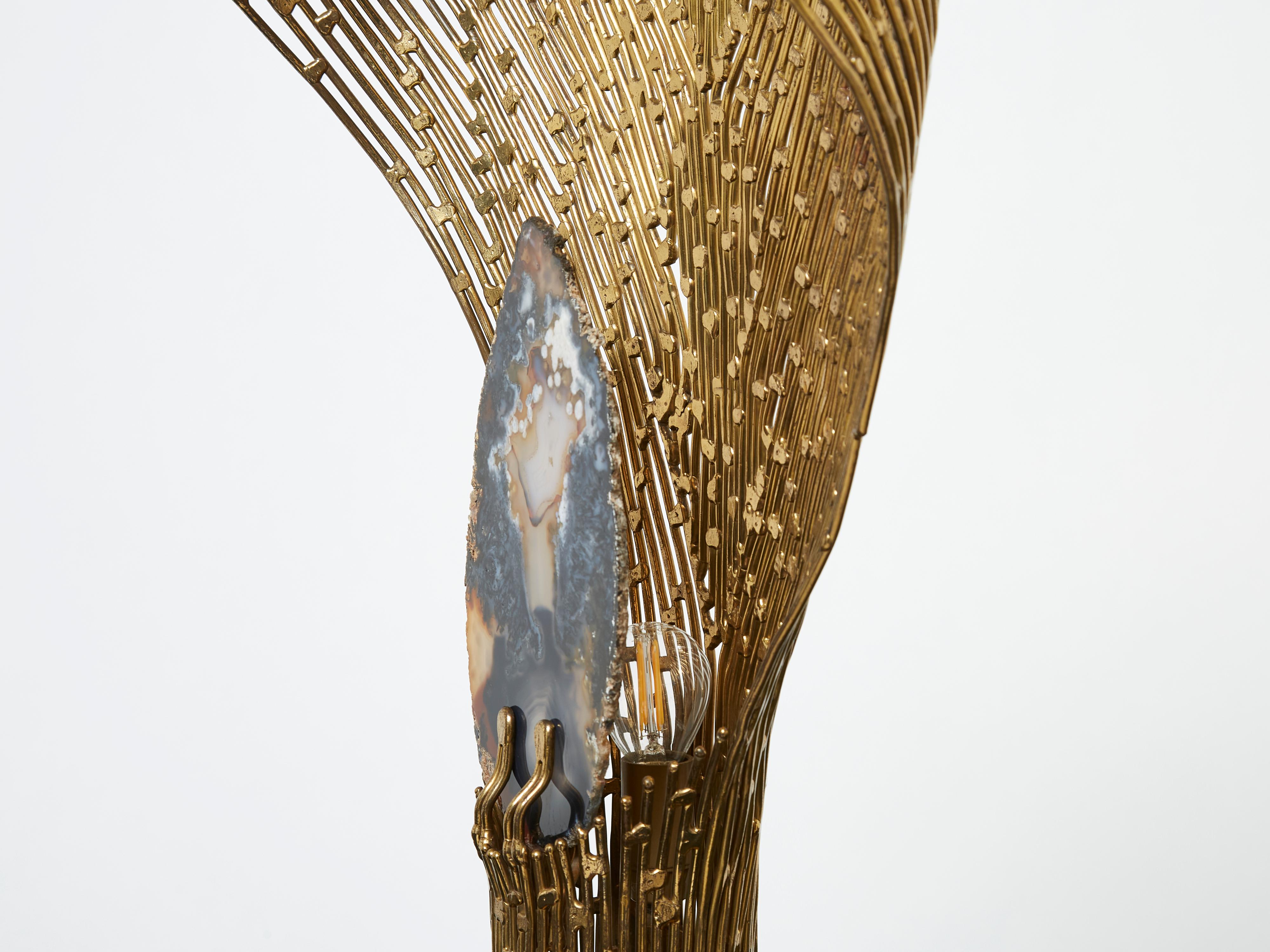 Henri Fernandez Lámpara de sobremesa Nefertiti de ágata y latón, años 70 en venta 5