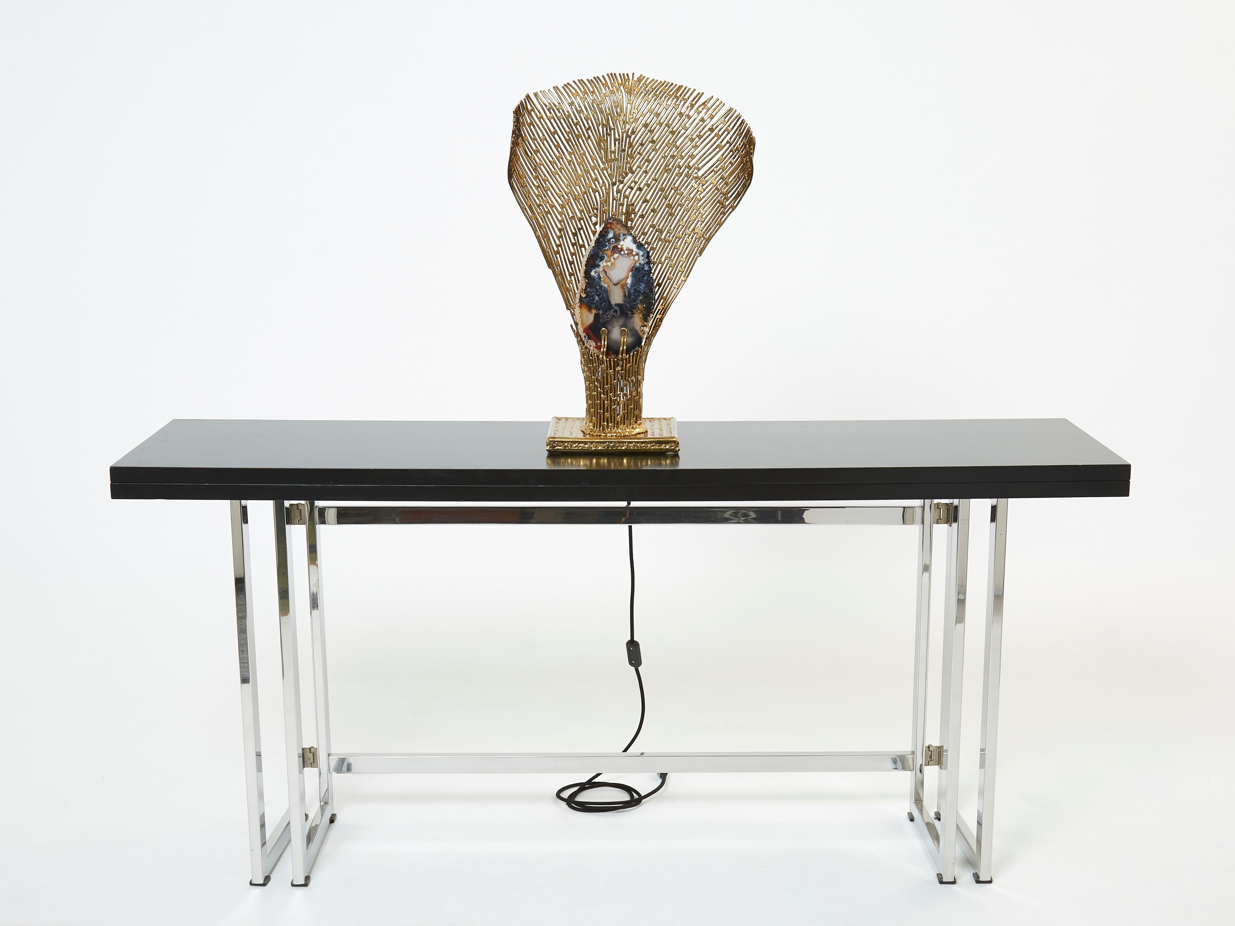 Henri Fernandez Brass Agate Stone Table Lamp Nefertiti, 1970s For Sale 7
