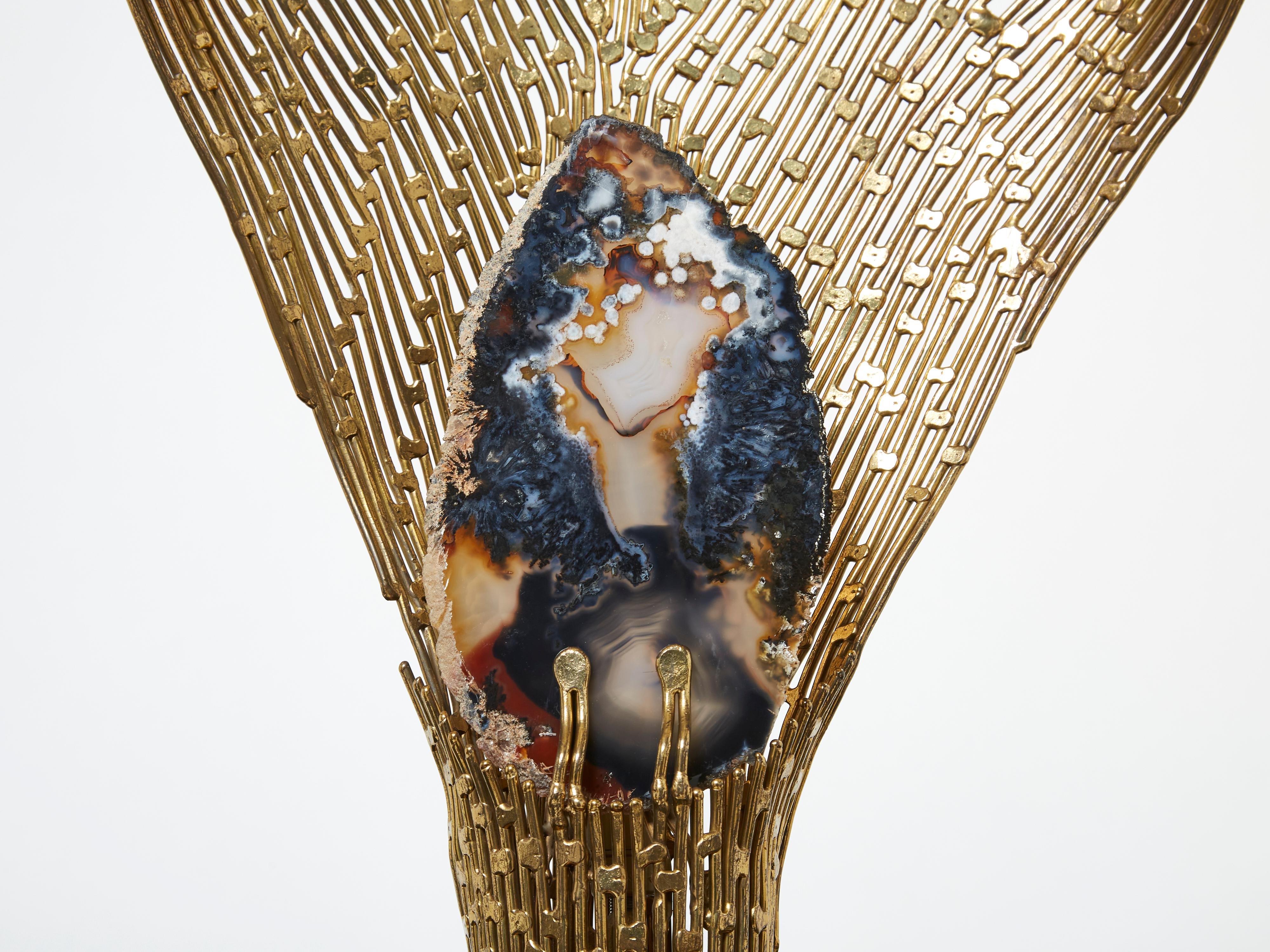French Henri Fernandez Brass Agate Stone Table Lamp Nefertiti, 1970s For Sale