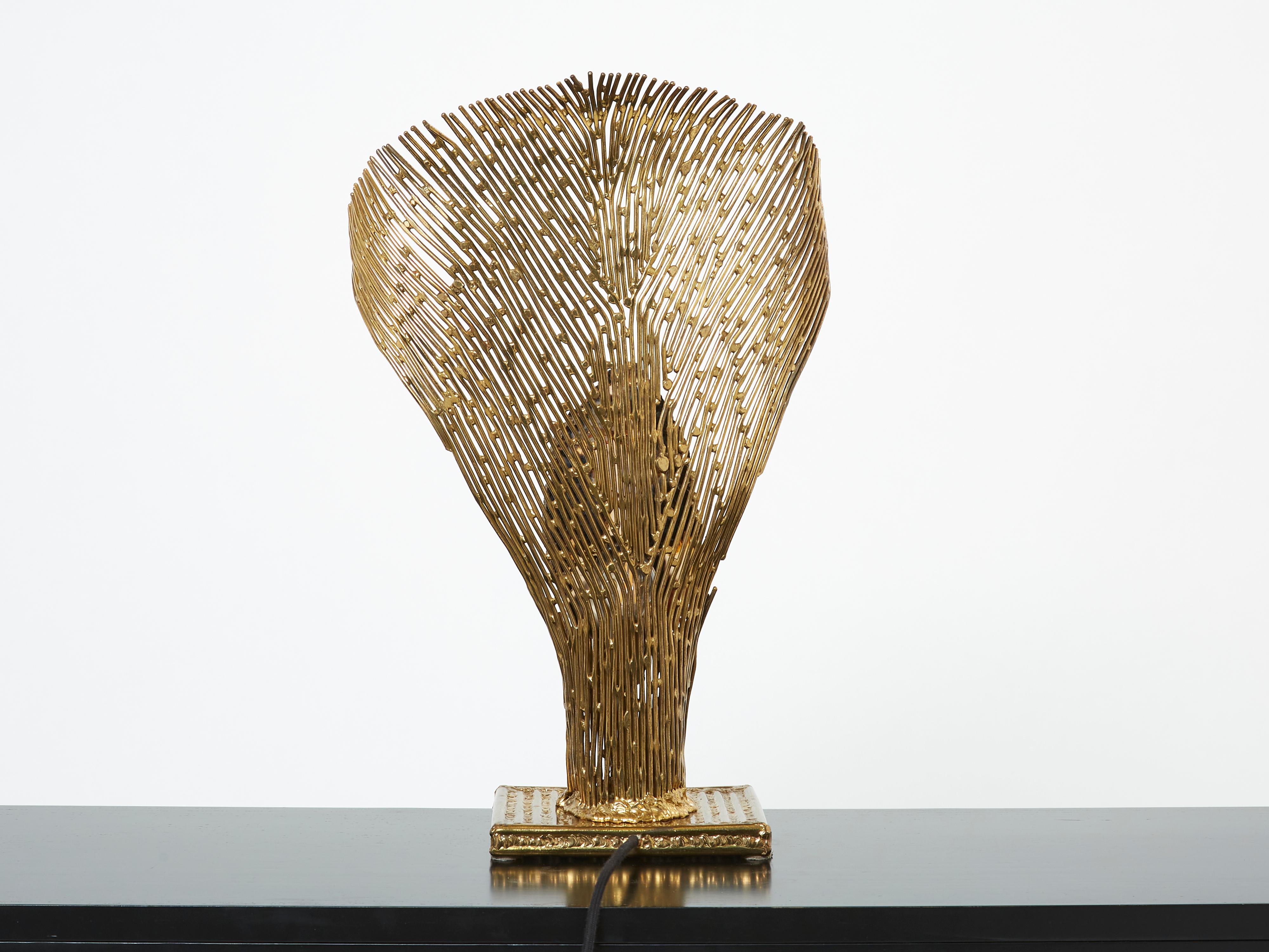 Late 20th Century Henri Fernandez Brass Agate Stone Table Lamp Nefertiti, 1970s For Sale
