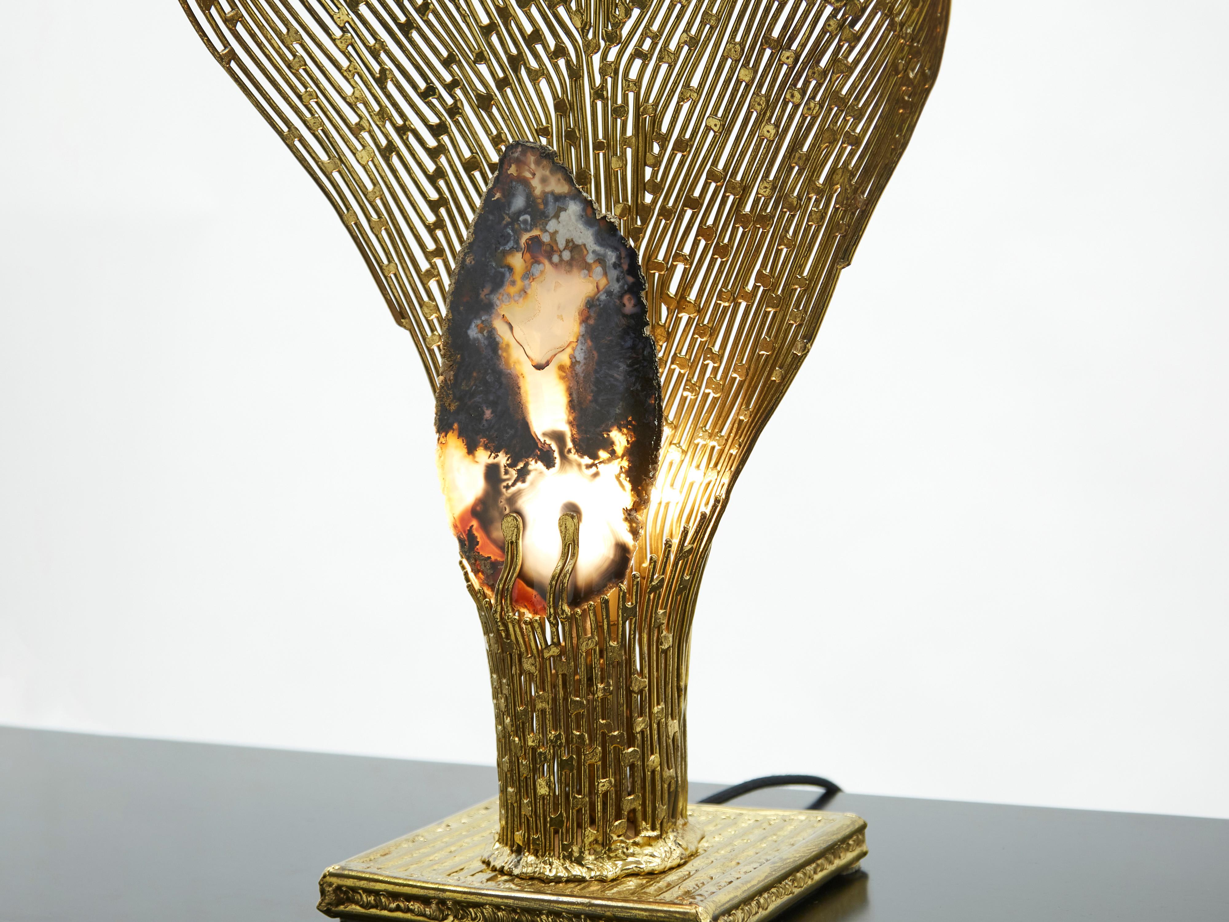 Henri Fernandez Brass Agate Stone Table Lamp Nefertiti, 1970s For Sale 1