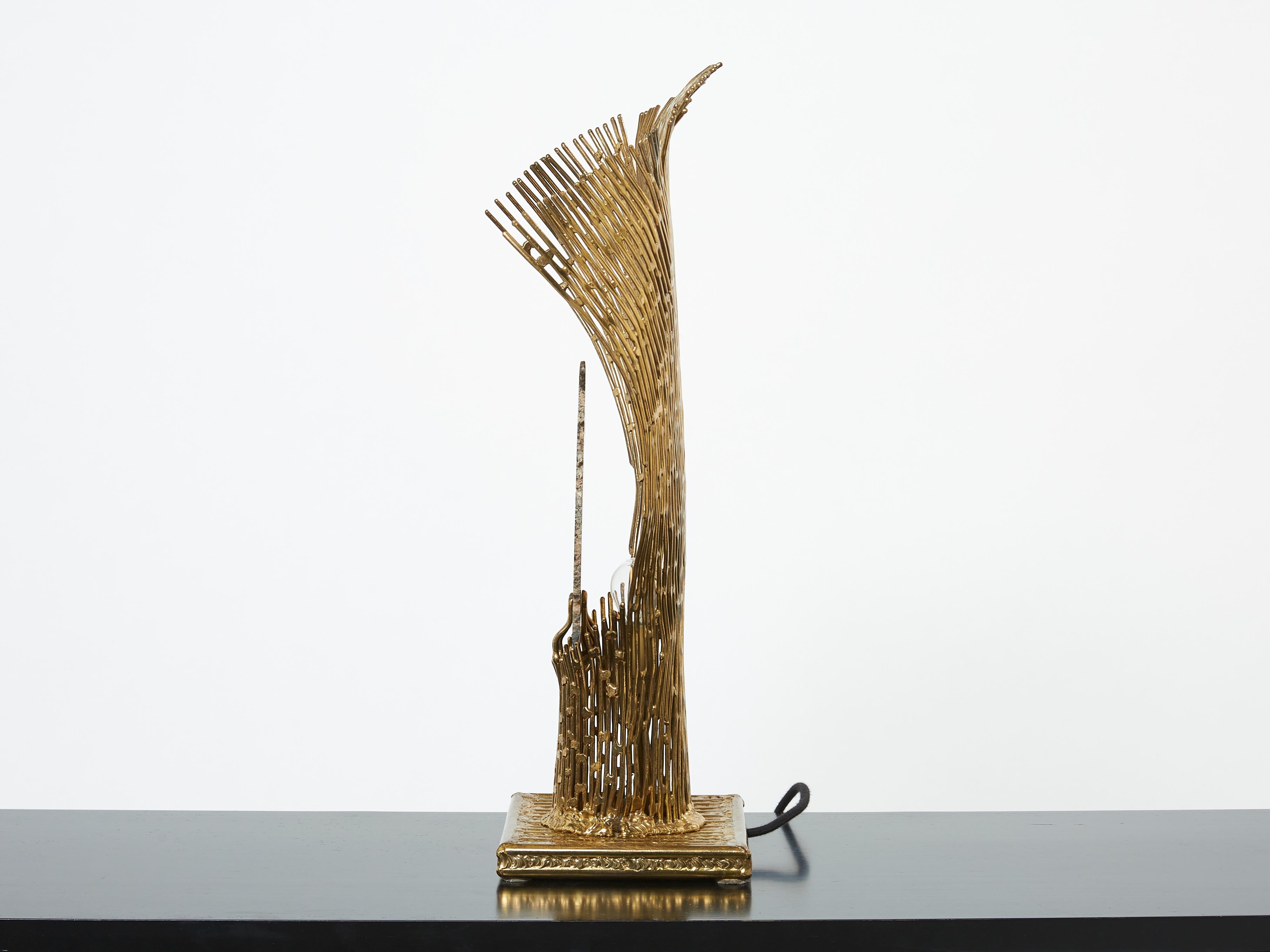Henri Fernandez Brass Agate Stone Table Lamp Nefertiti, 1970s For Sale 2