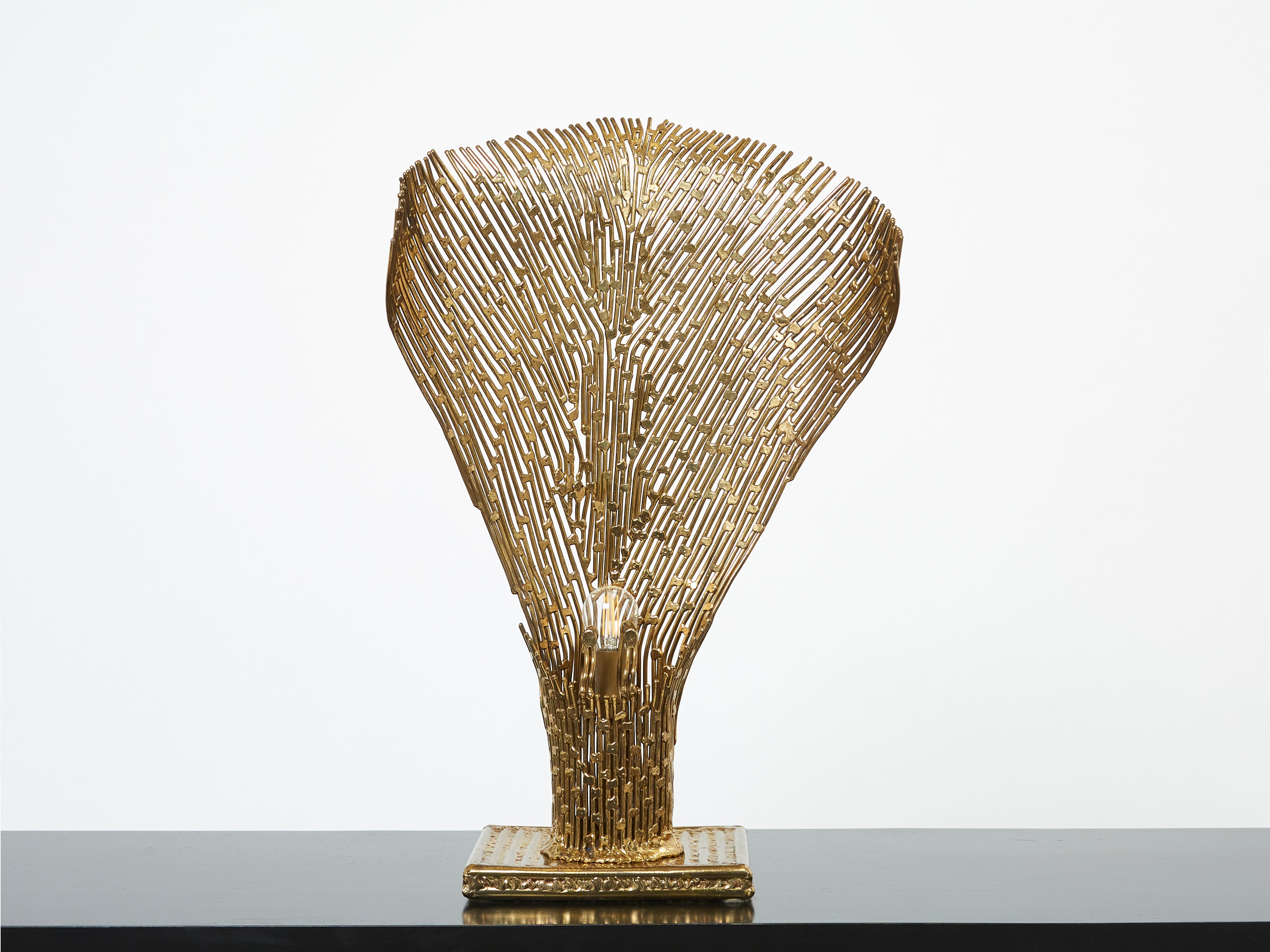 Henri Fernandez Brass Agate Stone Table Lamp Nefertiti, 1970s For Sale 3