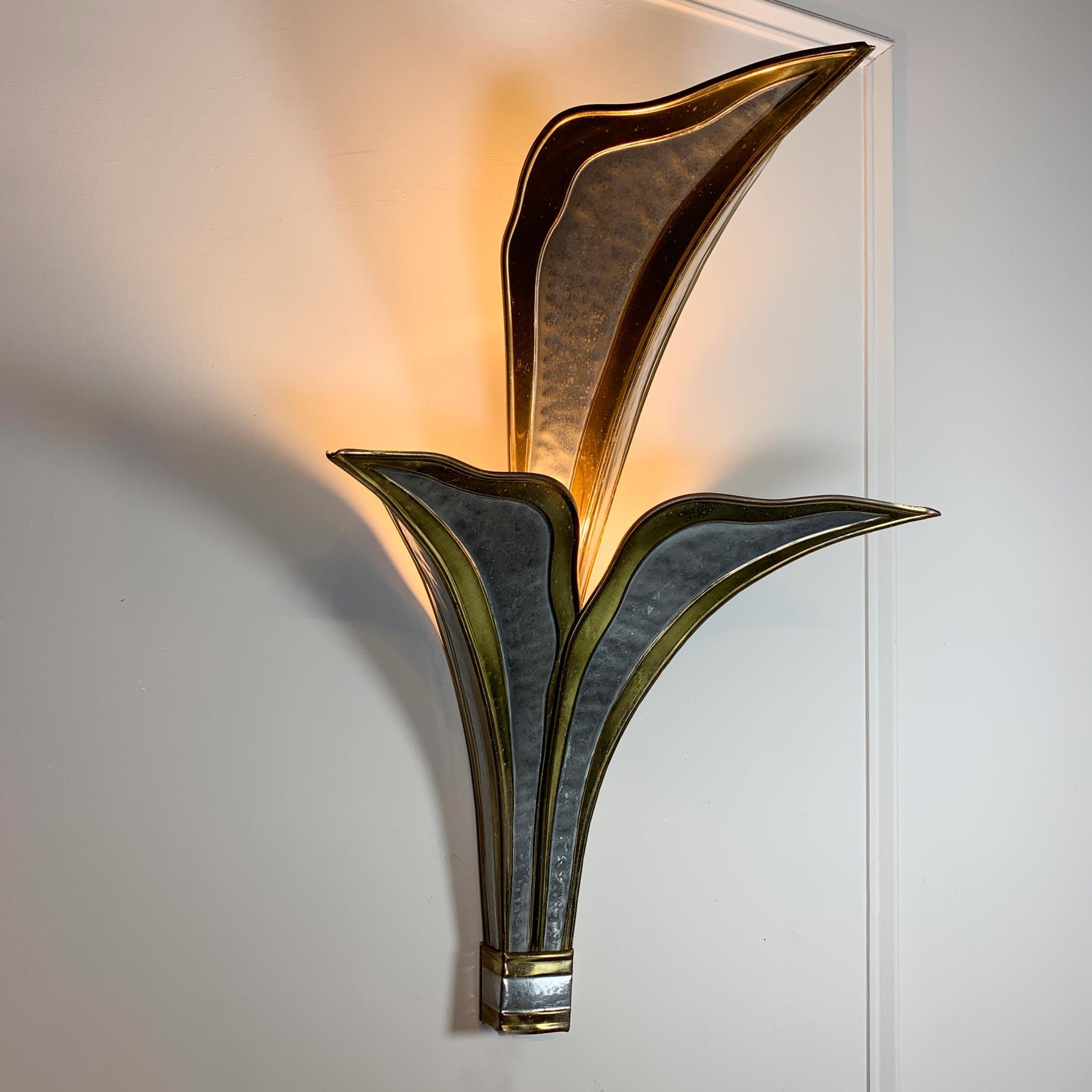 Henri Fernandez Gold and Silver Leaf Wall Light For Sale 3