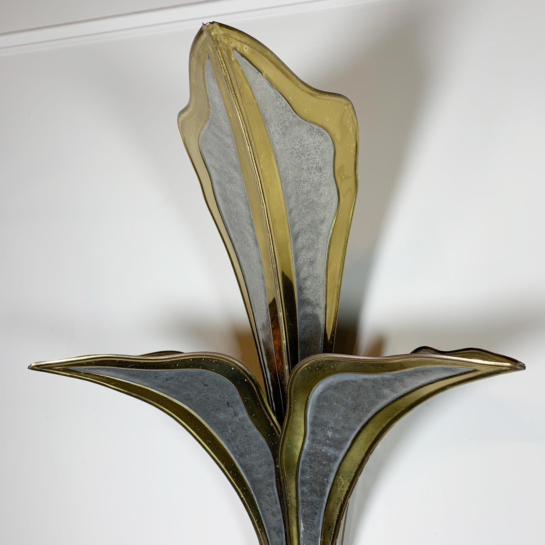 Brutalist Henri Fernandez Gold and Silver Leaf Wall Light For Sale