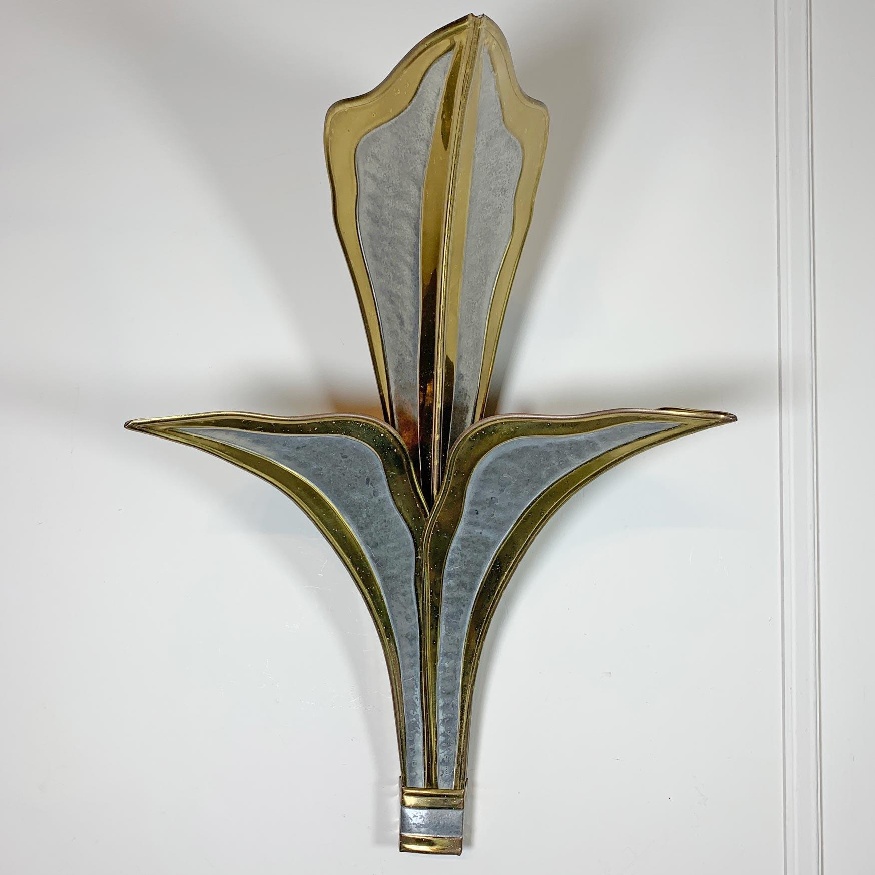 Hand-Crafted Henri Fernandez Gold and Silver Leaf Wall Light For Sale
