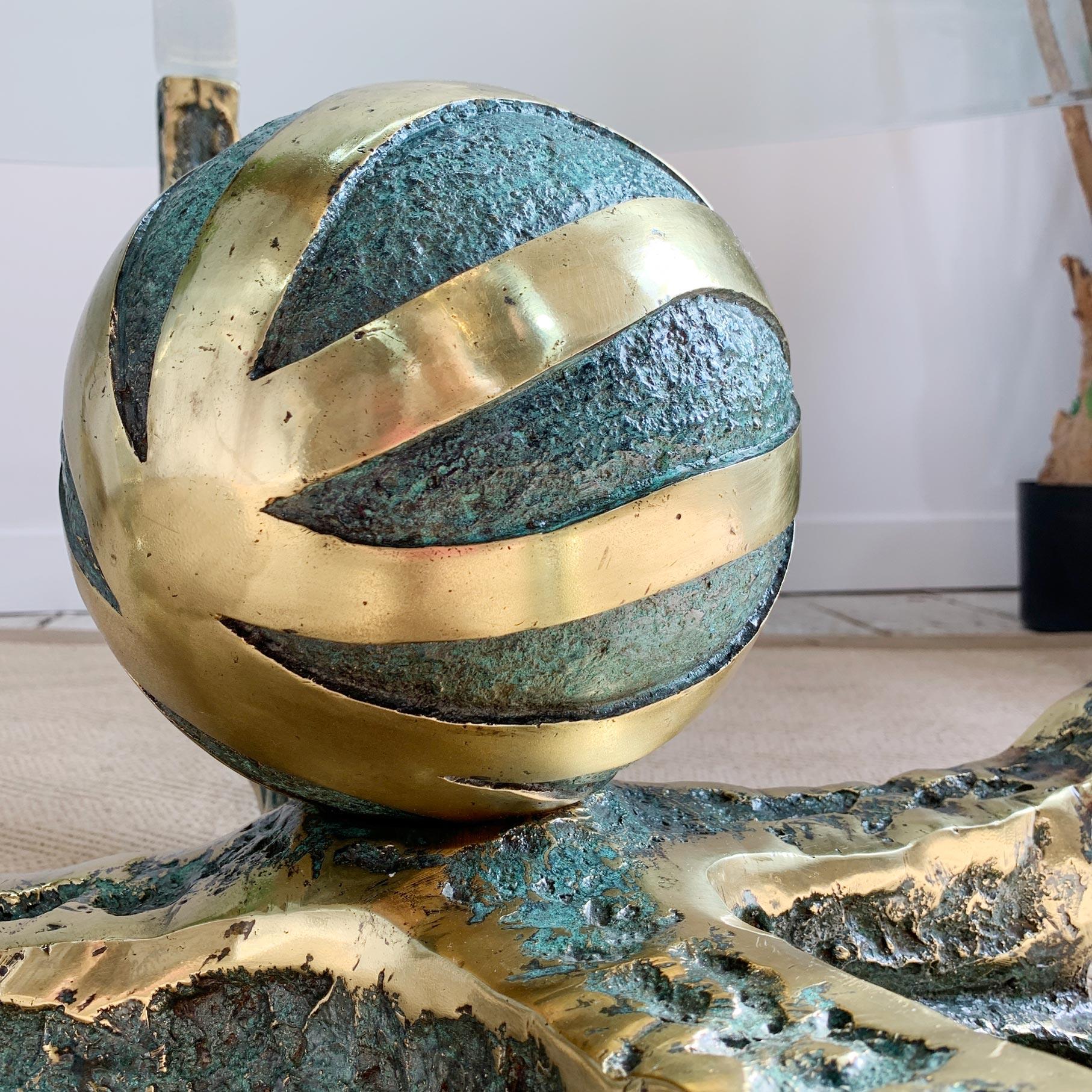French Henri Fernandez Brutalist Gold Bronze ‘Octo' Coffee Table For Sale
