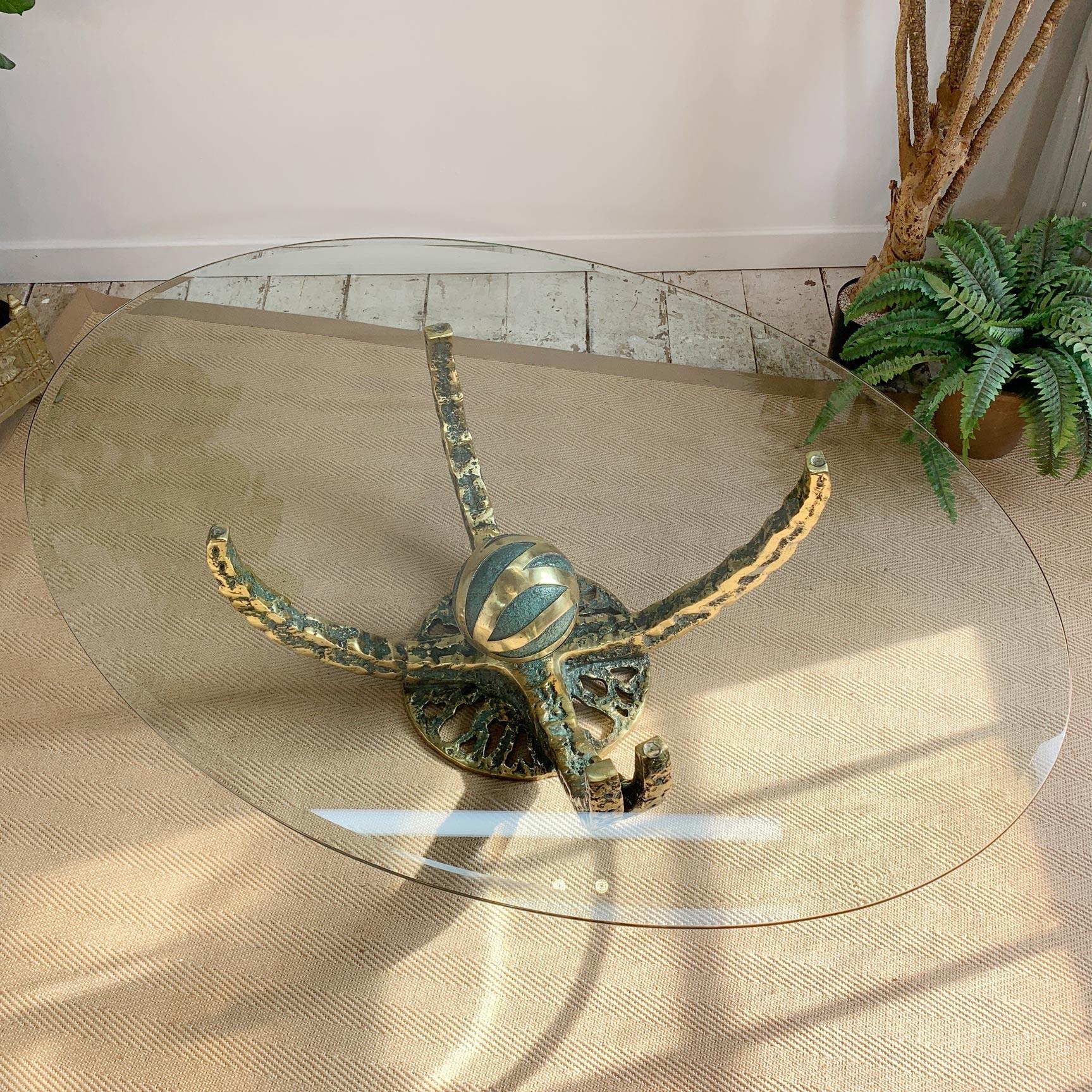 Hand-Crafted Henri Fernandez Brutalist Gold Bronze ‘Octo' Coffee Table For Sale