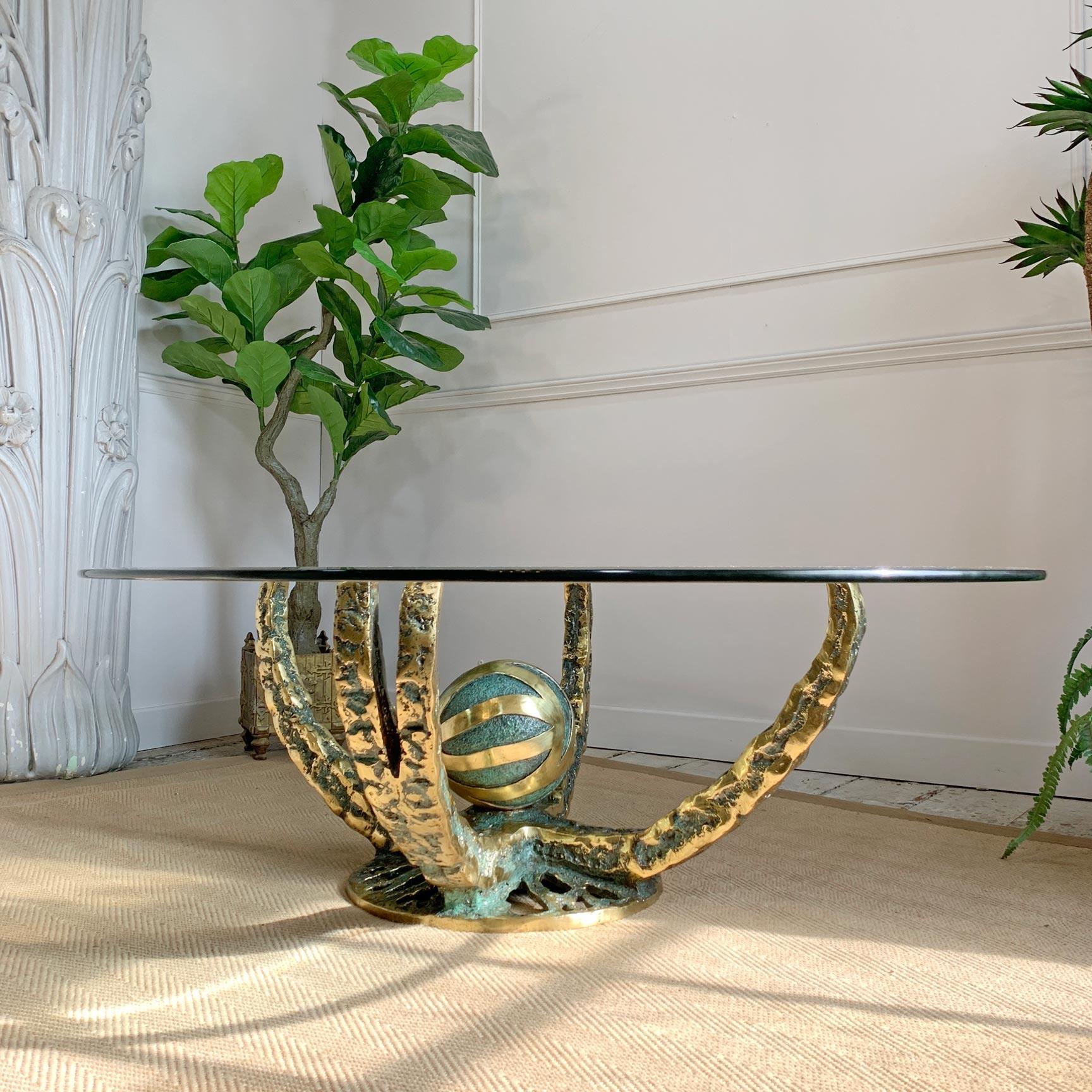 Fin du 20e siècle Table basse 'Octo' en bronze doré de style brutaliste d'Henri Fernandez en vente