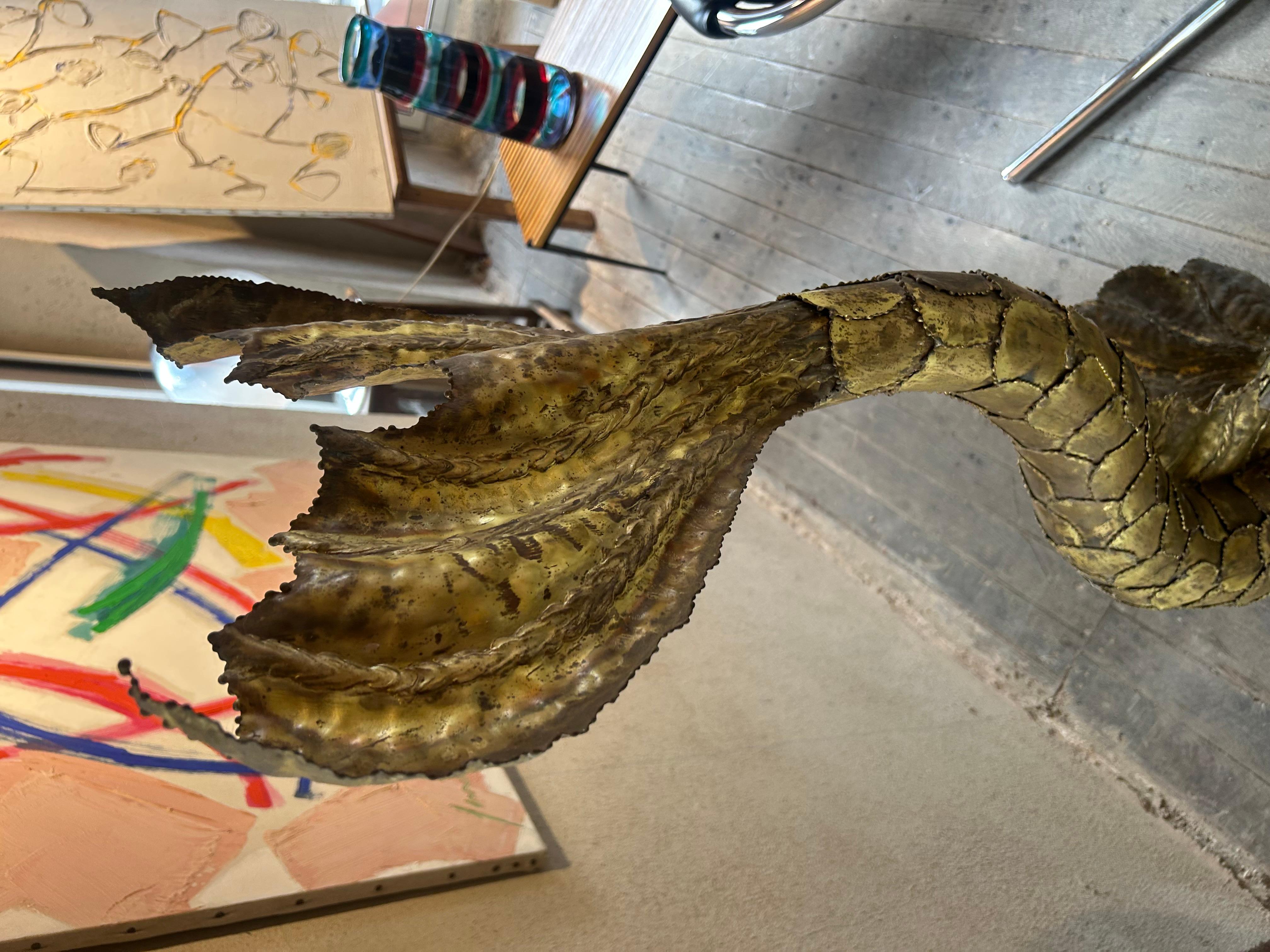 Hand-Carved Henri Fernandez fish gold brass fountain For Sale