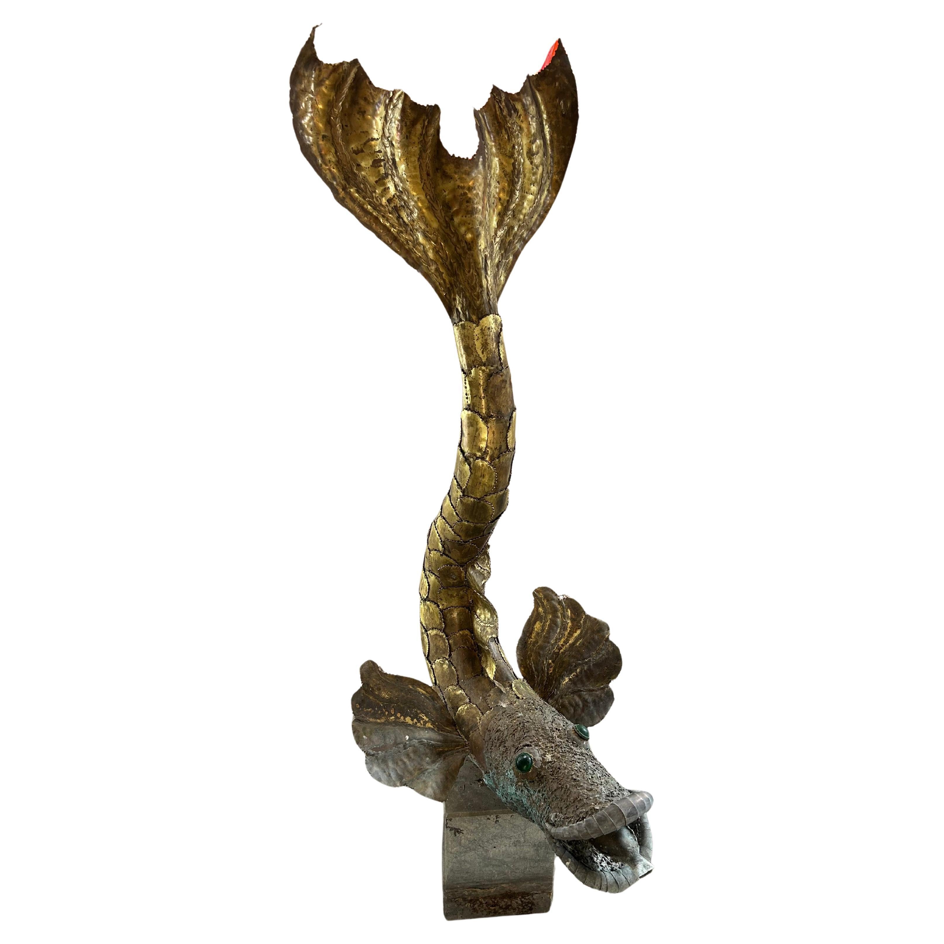 Henri Fernandez fish gold brass fountain For Sale