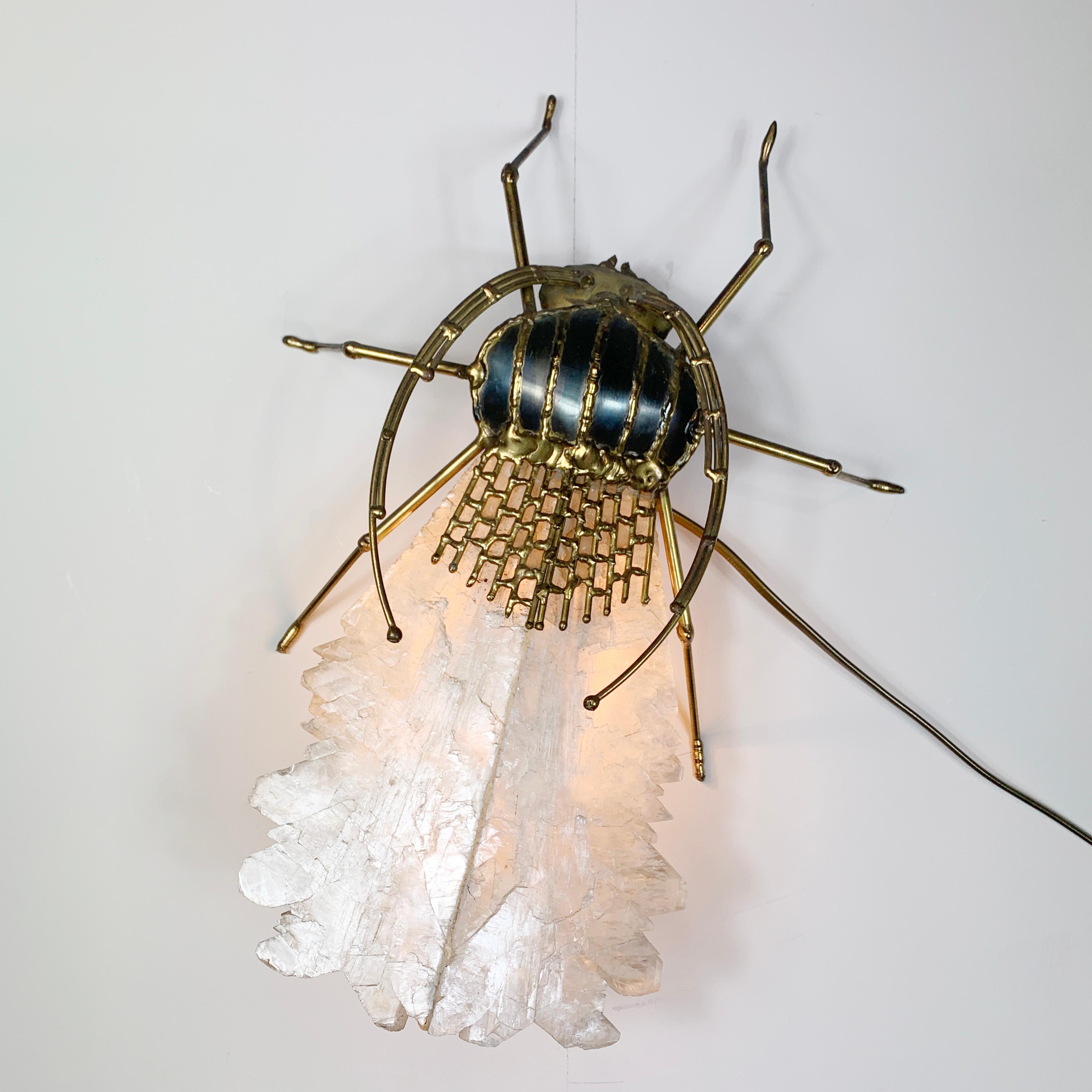Henri Fernandez for Atelier Jacques Duval Brasseur Quartz and Bronze Insect Lamp 4