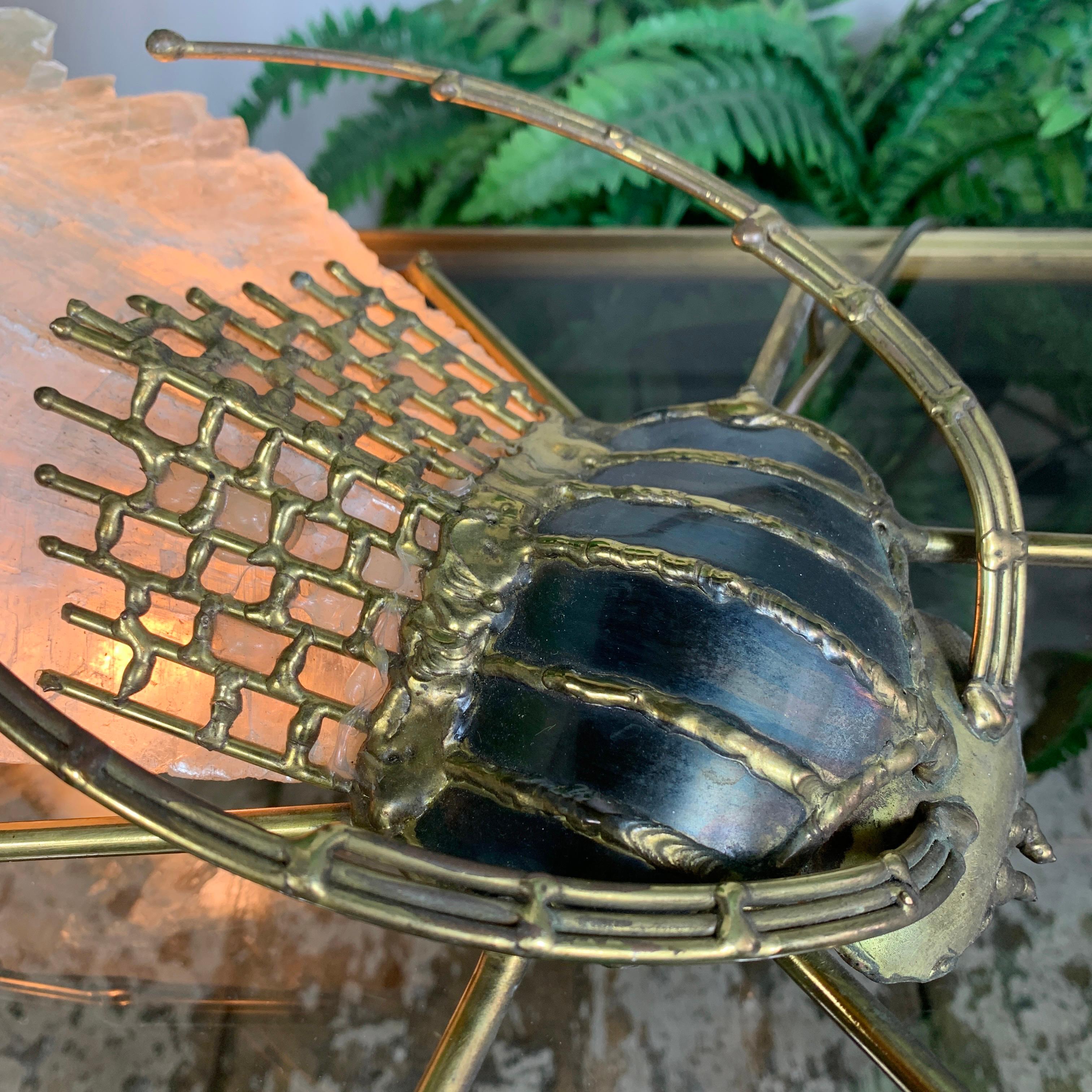 Brutalist Henri Fernandez for Atelier Jacques Duval Brasseur Quartz and Bronze Insect Lamp