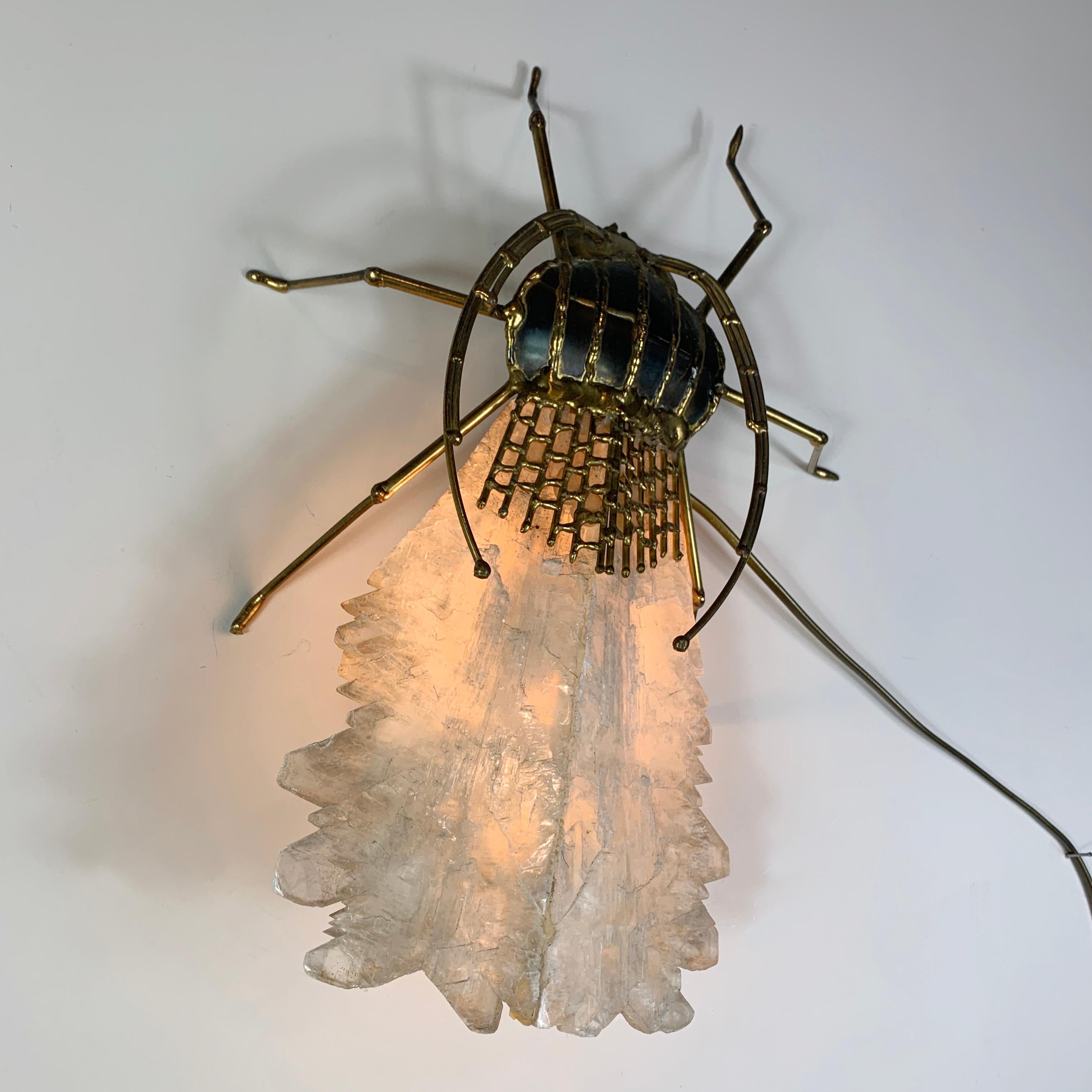 Henri Fernandez for Atelier Jacques Duval Brasseur Quartz and Bronze Insect Lamp 1