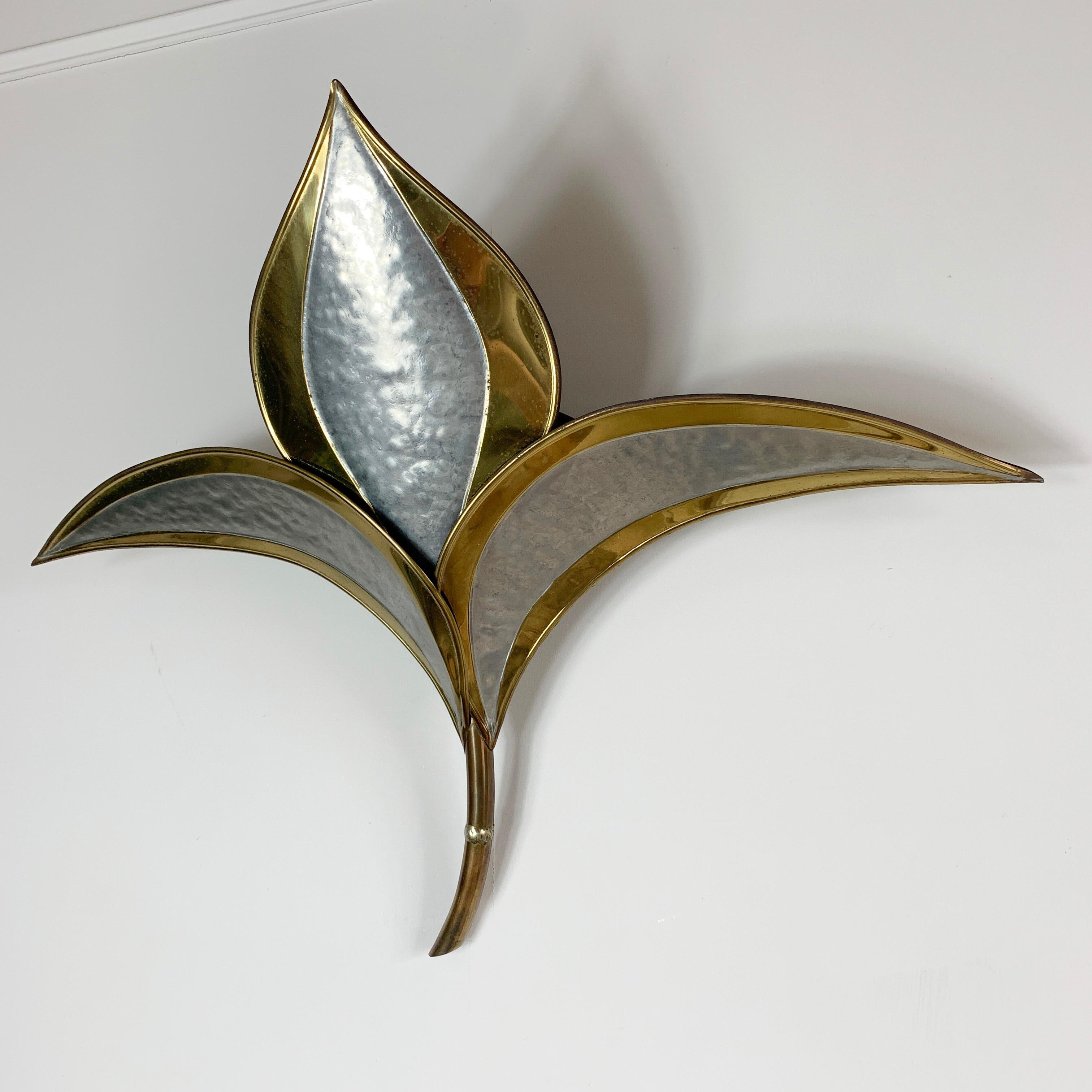 French Henri Fernandez Gold and Silver Leaf Wall Sconce For Sale