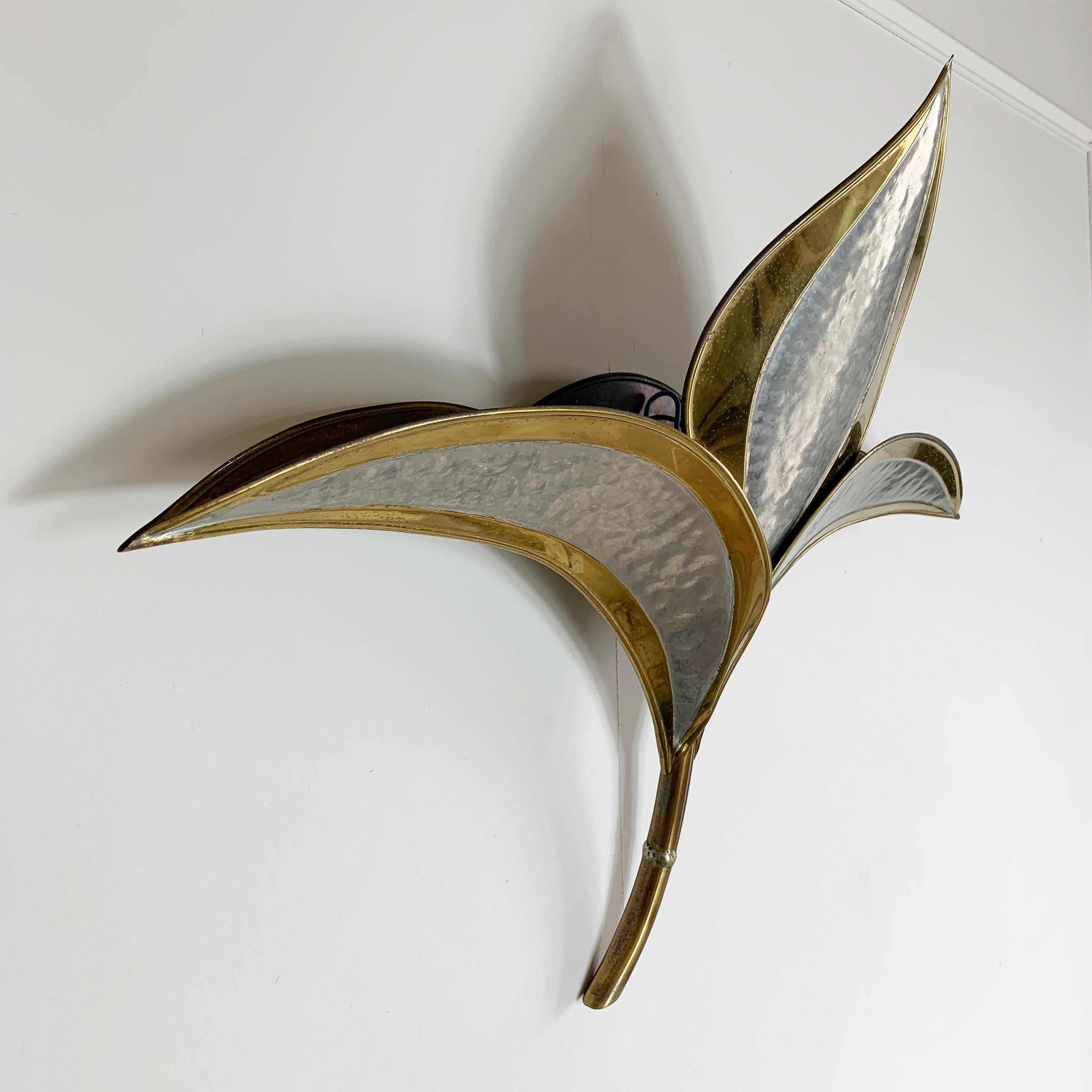 Henri Fernandez Gold and Silver Leaf Wall Sconce In Good Condition For Sale In Hastings, GB