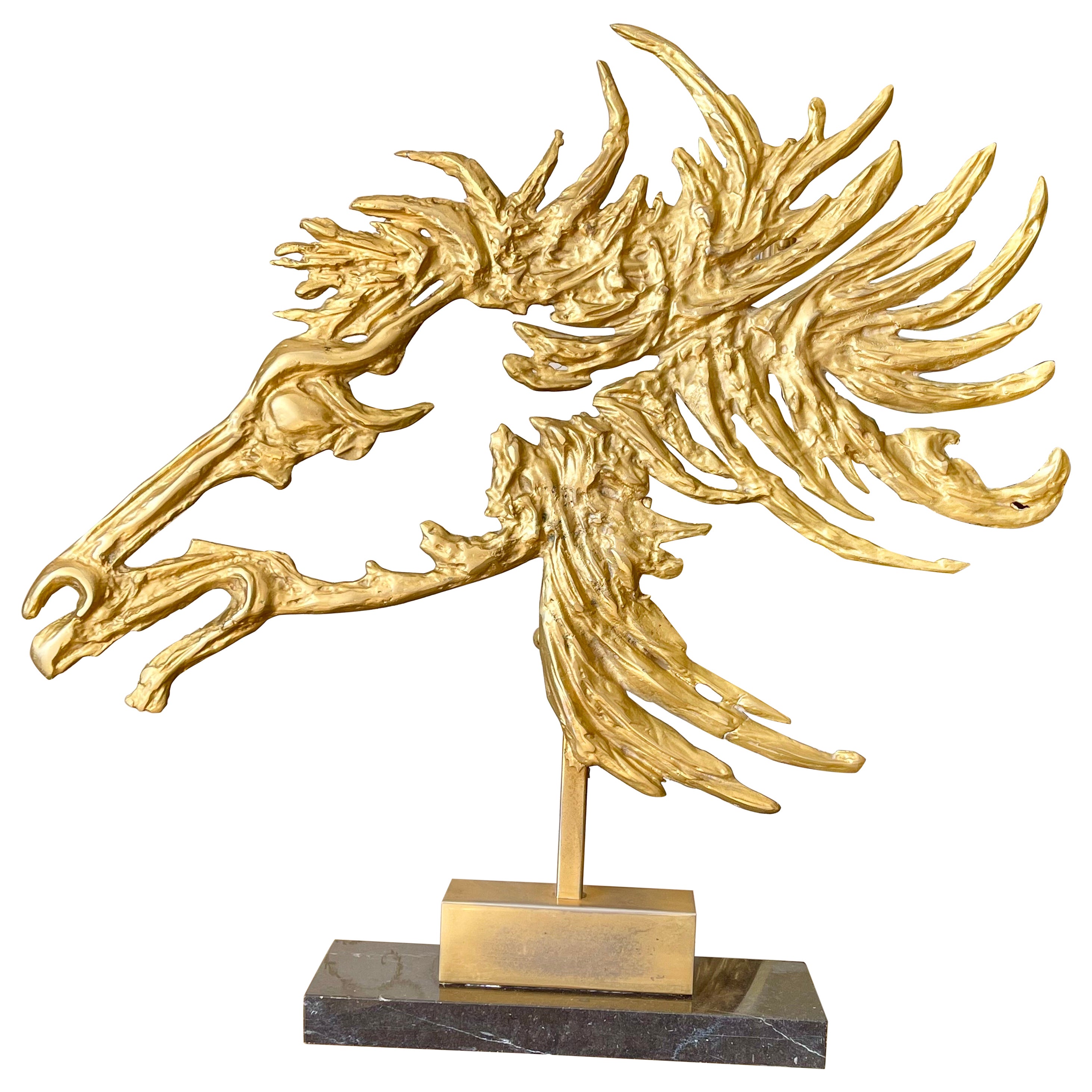 Henri Fernandez, Gilt Bronze Horse Head Sculpture, 20th Century
