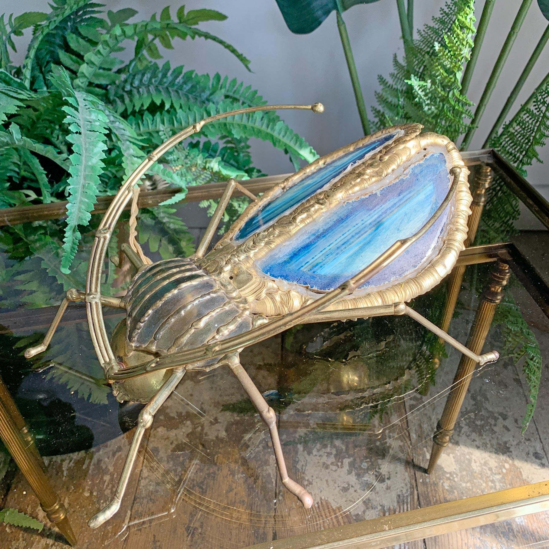 Brutalisme Henri Fernandez Lampe Longhorn Beetle or et bleu en vente