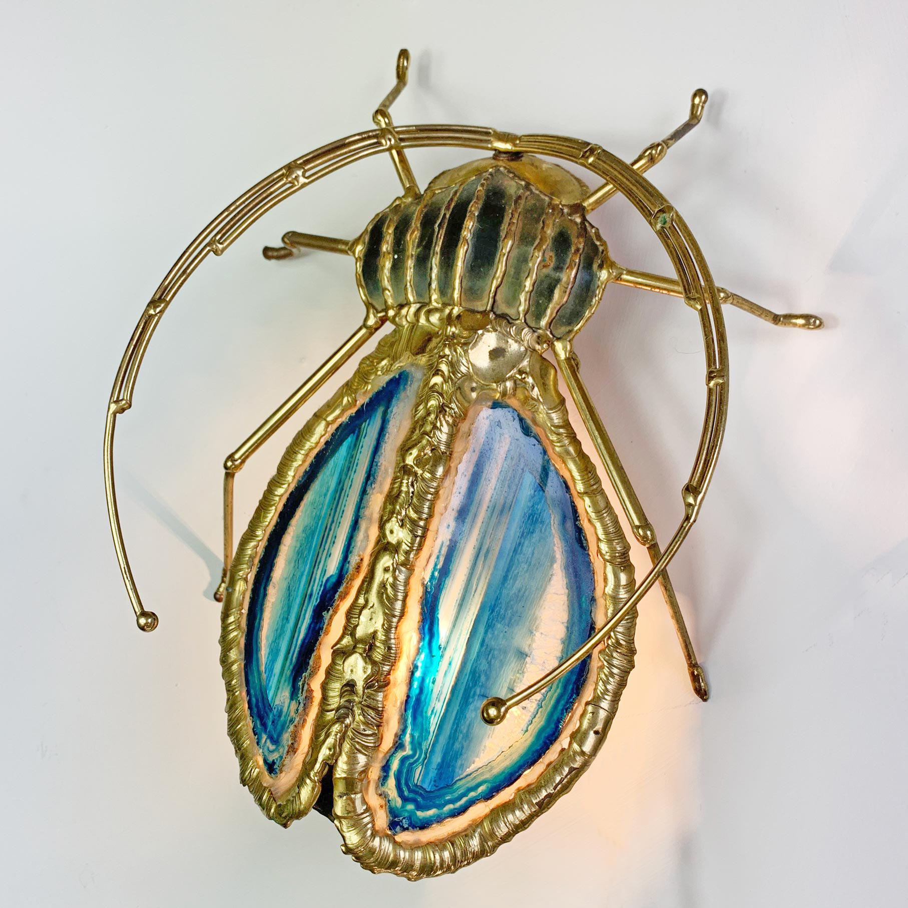 Henri Fernandez Lampe Longhorn Beetle or et bleu en vente 1