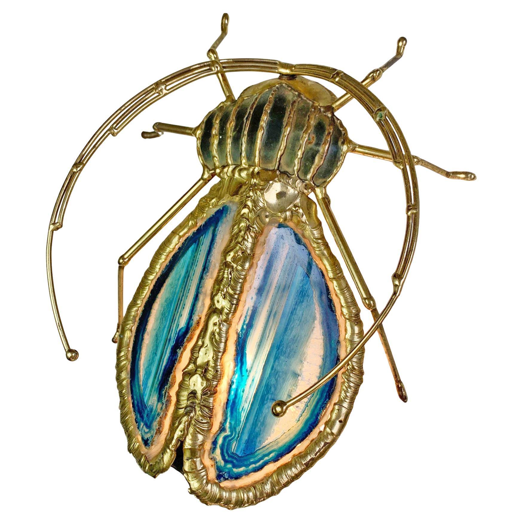 Henri Fernandez Gold and Blue Longhorn Beetle Lamp