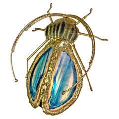 Henri Fernandez Gold and Blue Longhorn Beetle Lamp