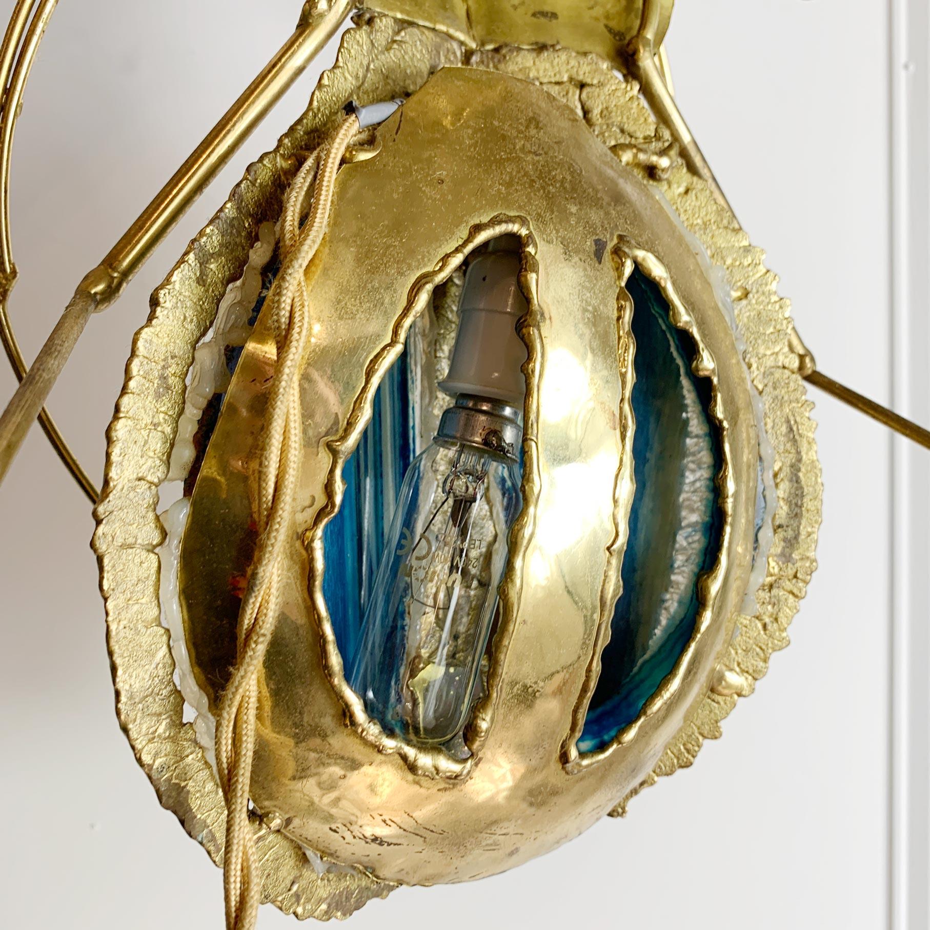 Henri Fernandez Gold and Blue Illuminated Sculpture of a Longhorn Beetle For Sale 1